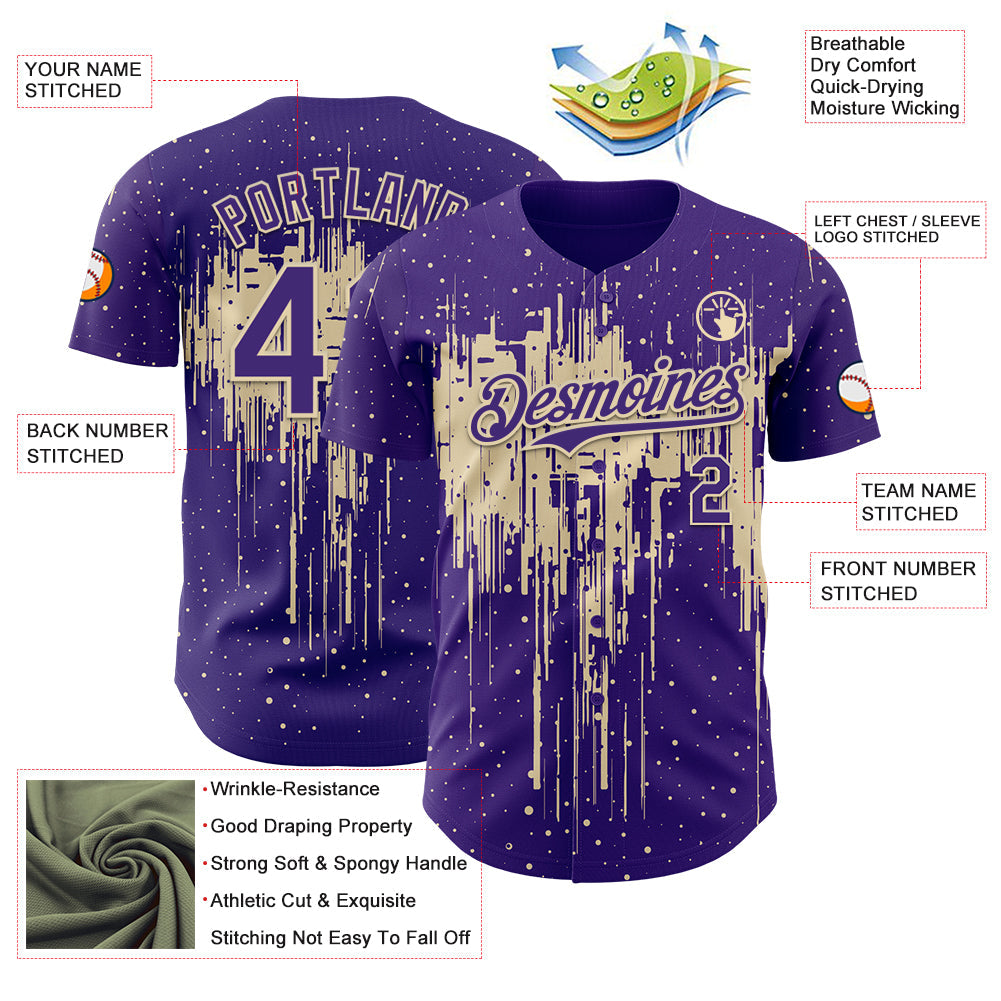 Custom Purple Cream Dripping Splatter Paint Authentic Baseball Jersey view 3