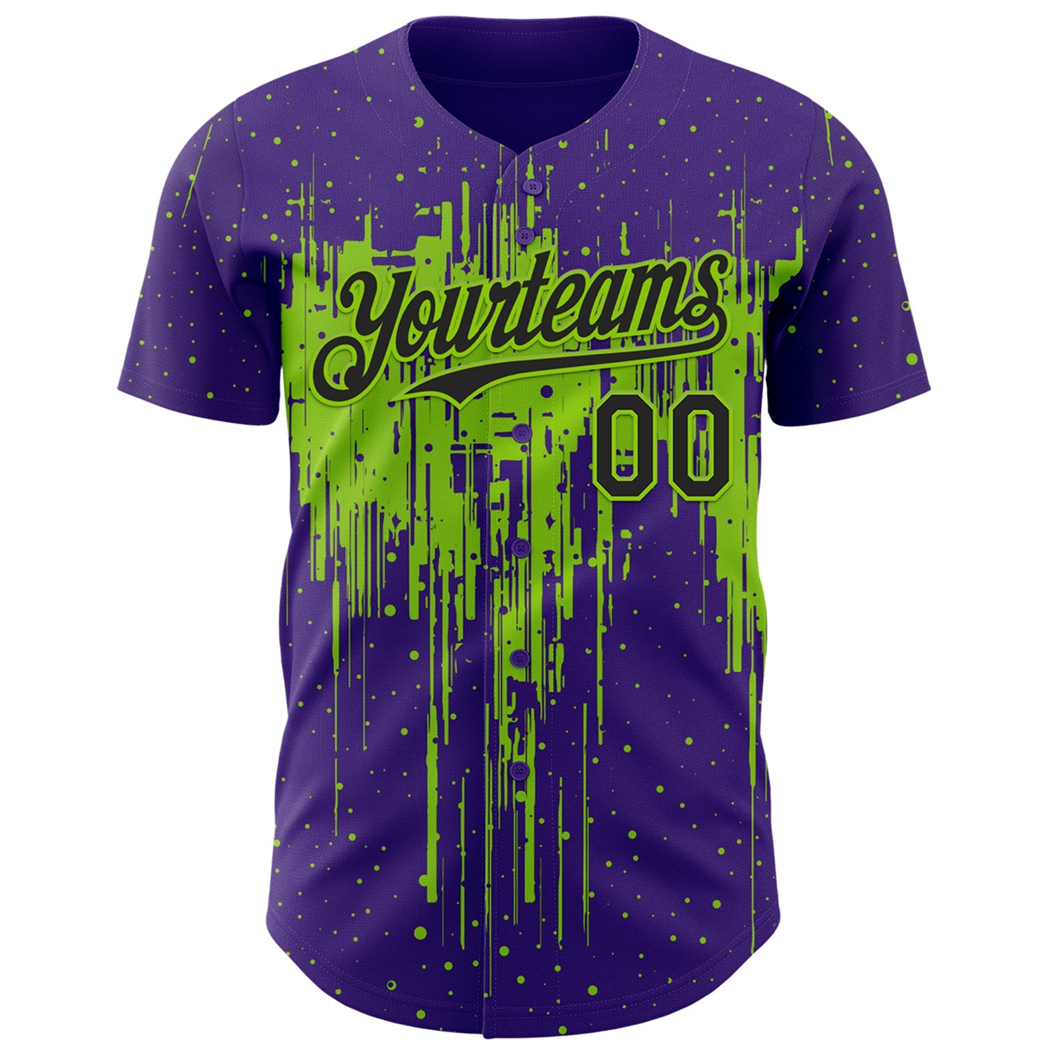 Custom Purple Black-Neon Green Dripping Splatter Paint Authentic Baseball Jersey view 2