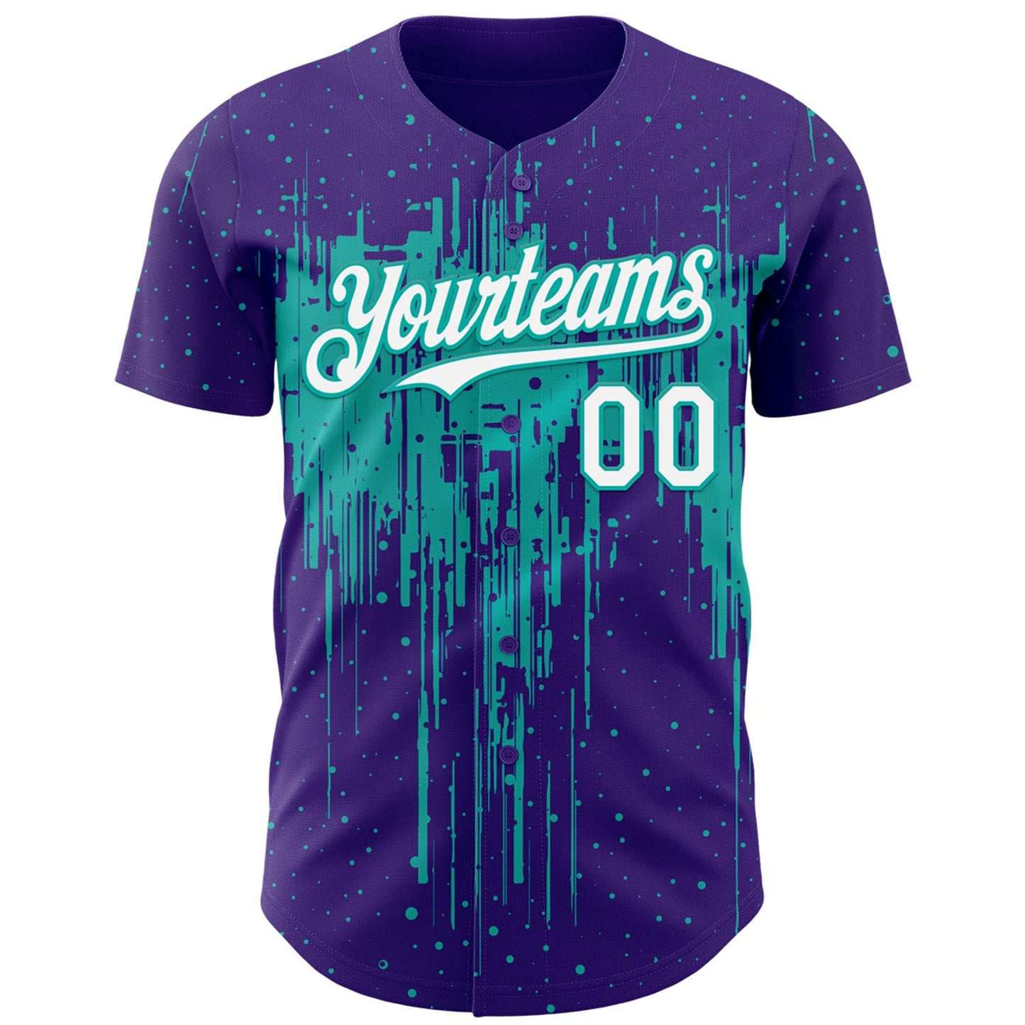 Custom Purple White-Aqua Dripping Splatter Paint Authentic Baseball Jersey view 2