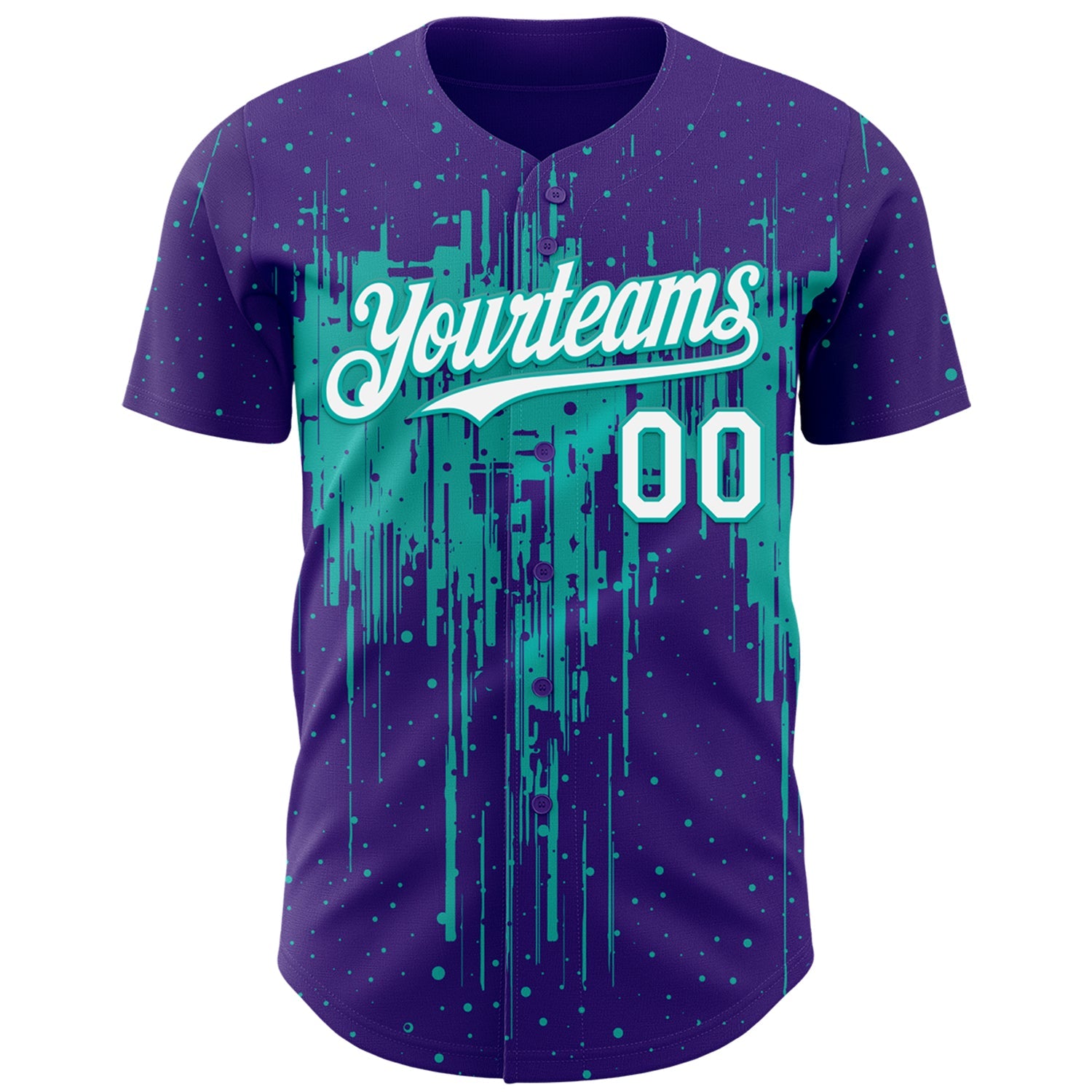 Custom Purple White-Aqua Dripping Splatter Paint Authentic Baseball Jersey view 2