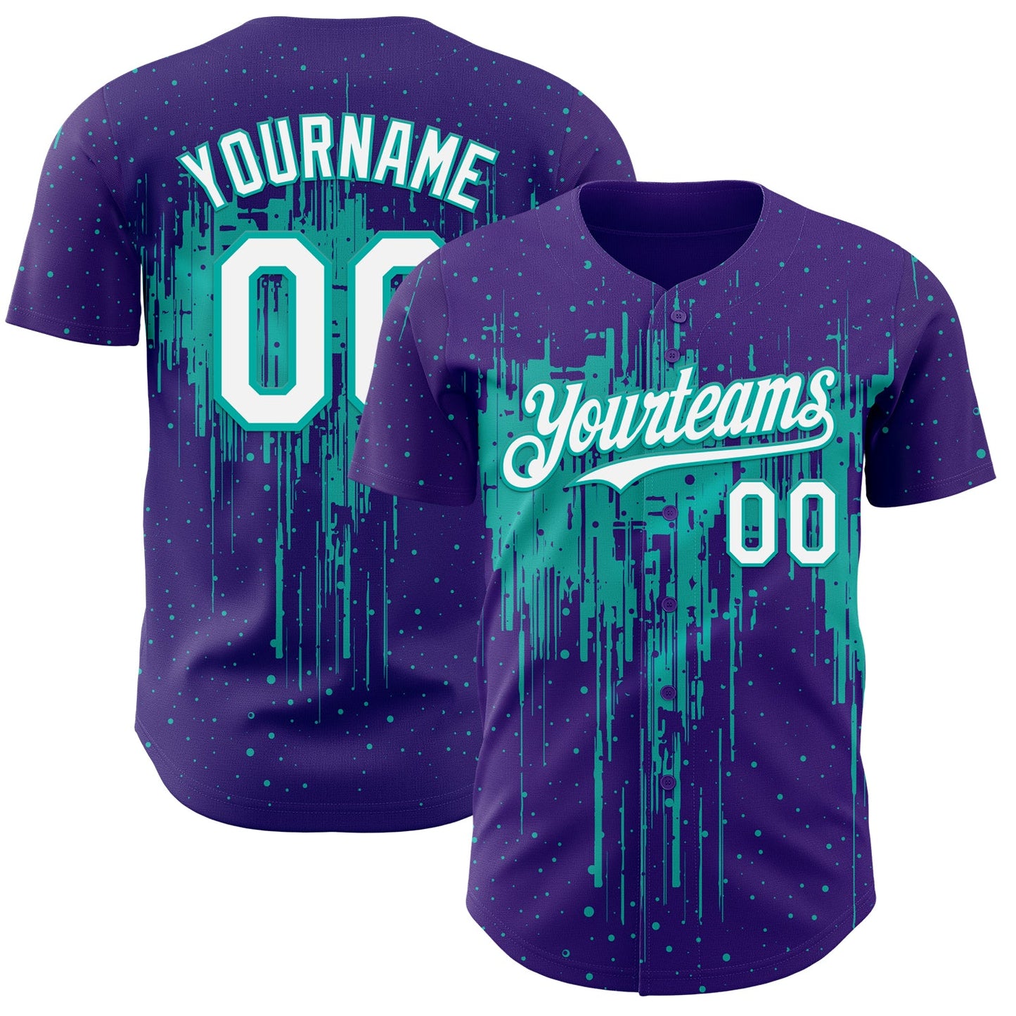 Custom Purple White-Aqua Dripping Splatter Paint Authentic Baseball Jersey - Main View