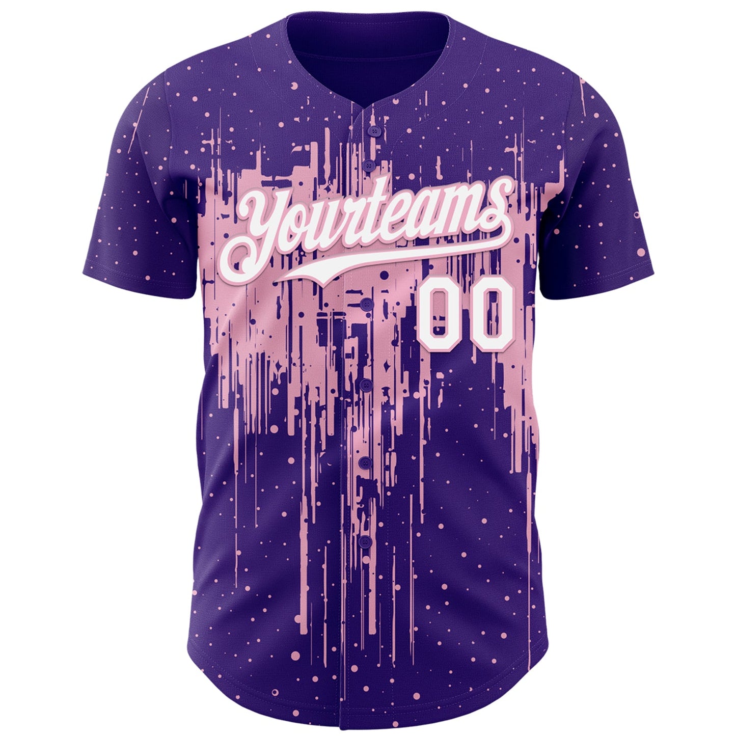 Custom Purple White-Light Pink Dripping Splatter Paint Authentic Baseball Jersey view 2