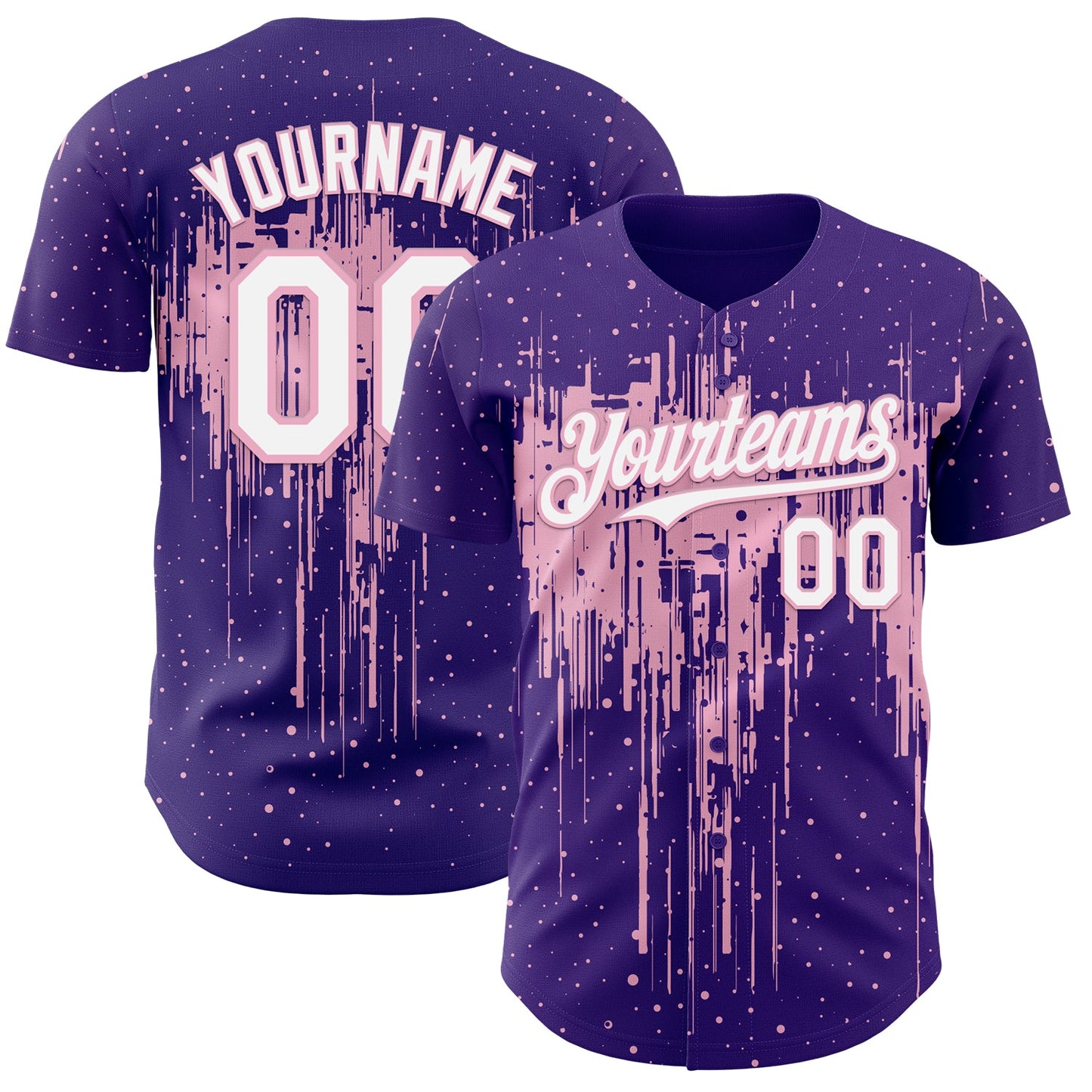 Custom Purple White-Light Pink Dripping Splatter Paint Authentic Baseball Jersey - Main View