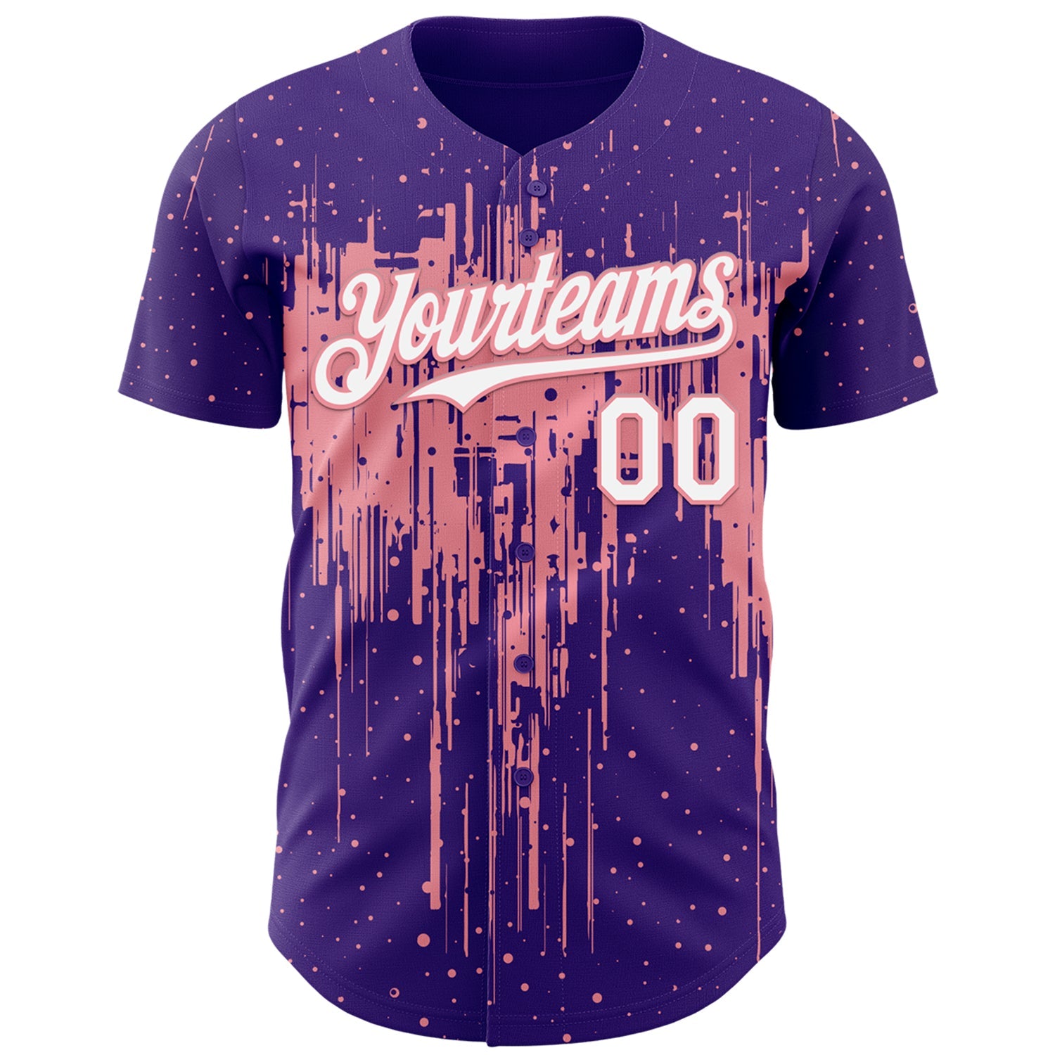 Custom Purple White-Medium Pink Dripping Splatter Paint Authentic Baseball Jersey view 2
