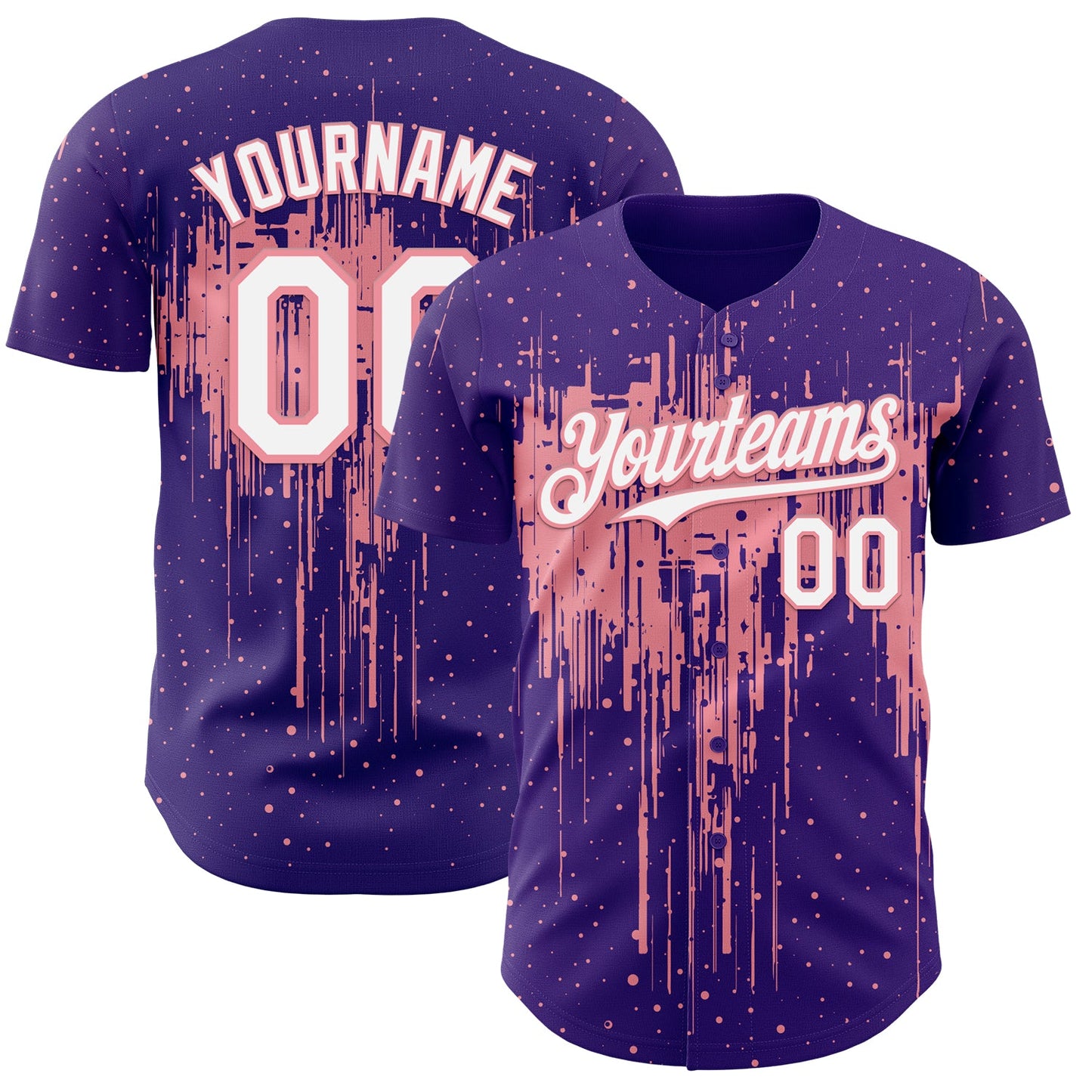 Custom Purple White-Medium Pink Dripping Splatter Paint Authentic Baseball Jersey - Main View