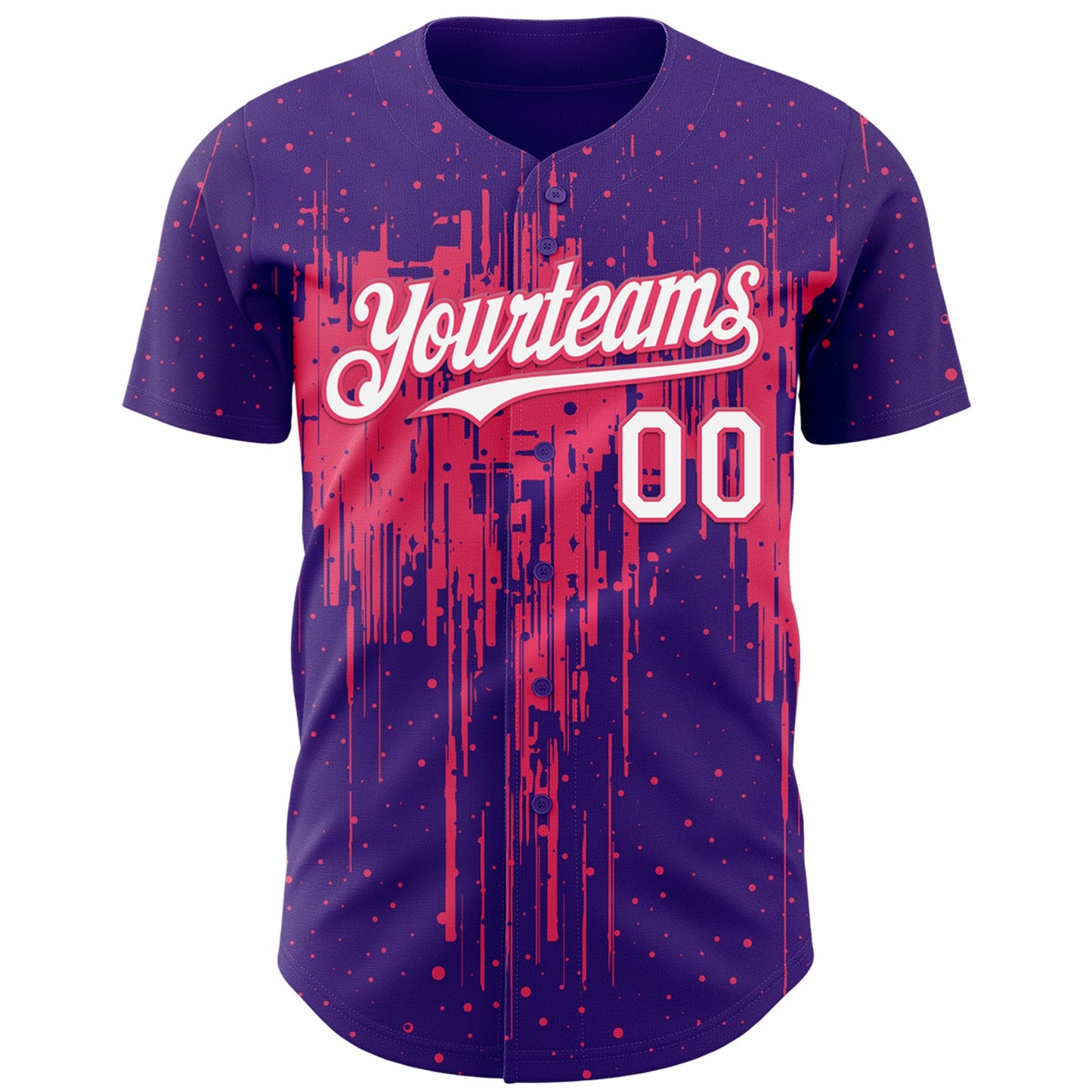 Custom Purple White-Neon Pink Dripping Splatter Paint Authentic Baseball Jersey view 2