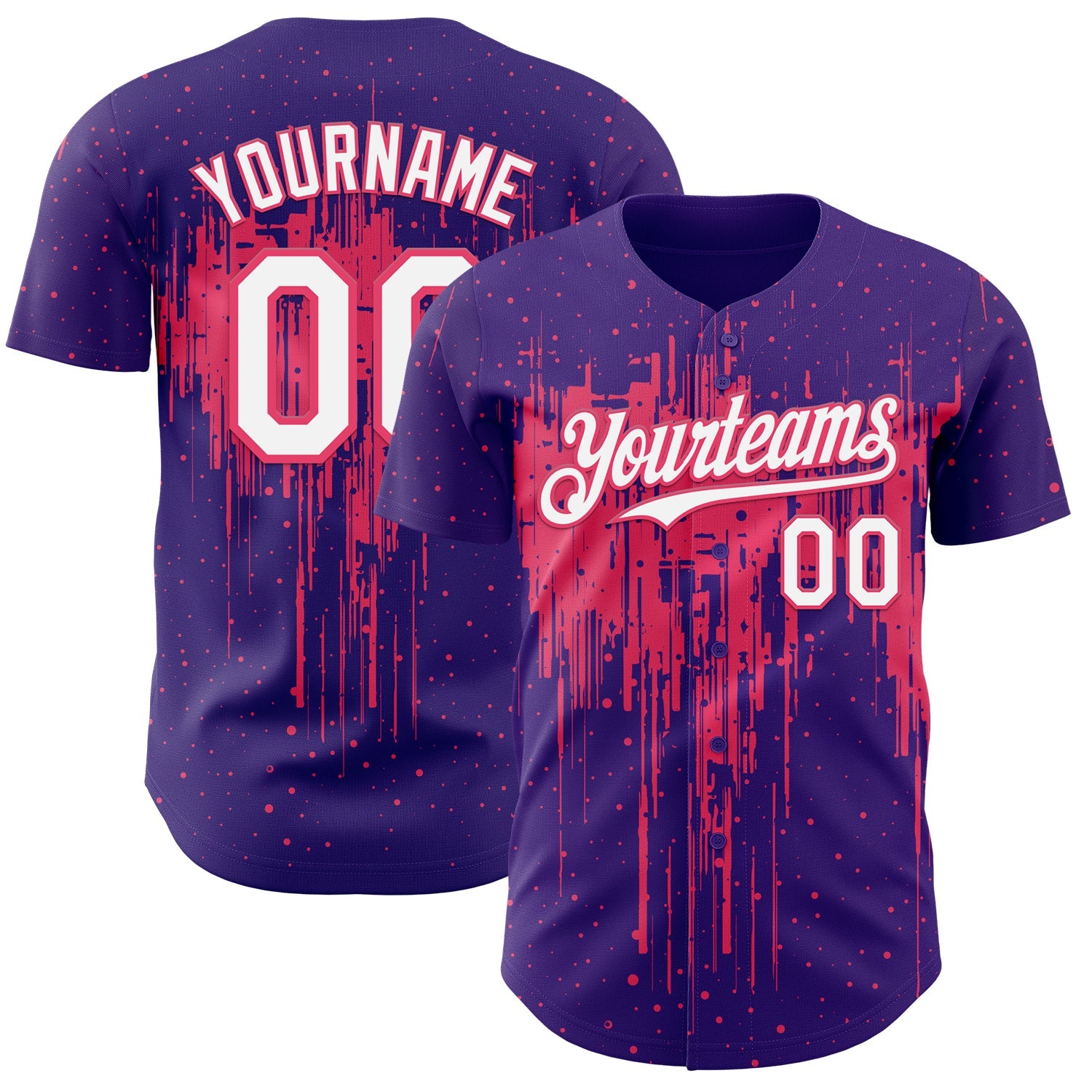 Custom Purple White-Neon Pink Dripping Splatter Paint Authentic Baseball Jersey - Main View
