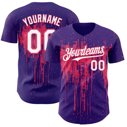 Custom Purple White-Neon Pink Dripping Splatter Paint Authentic Baseball Jersey - Main View