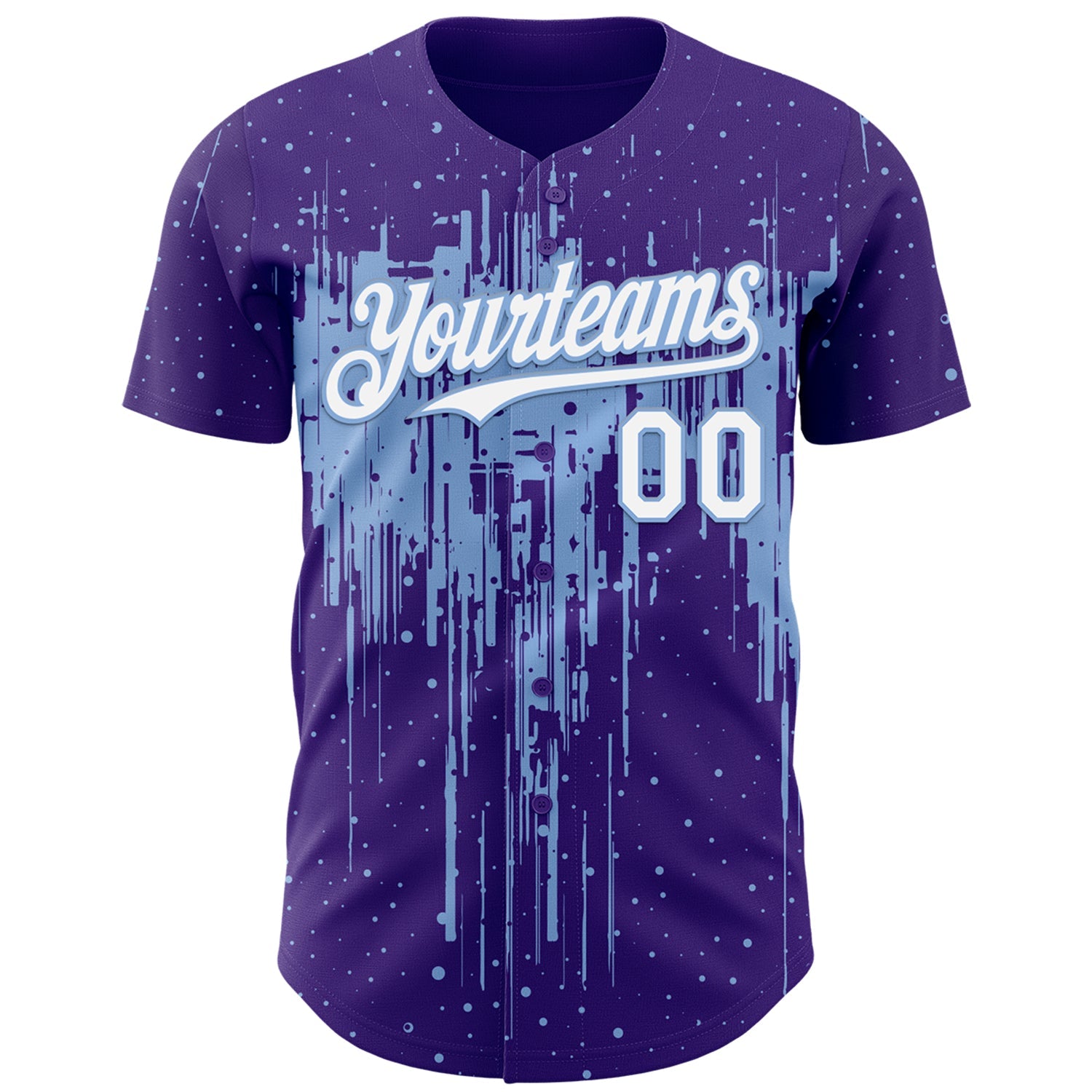 Custom Purple White-Light Blue Dripping Splatter Paint Authentic Baseball Jersey view 2