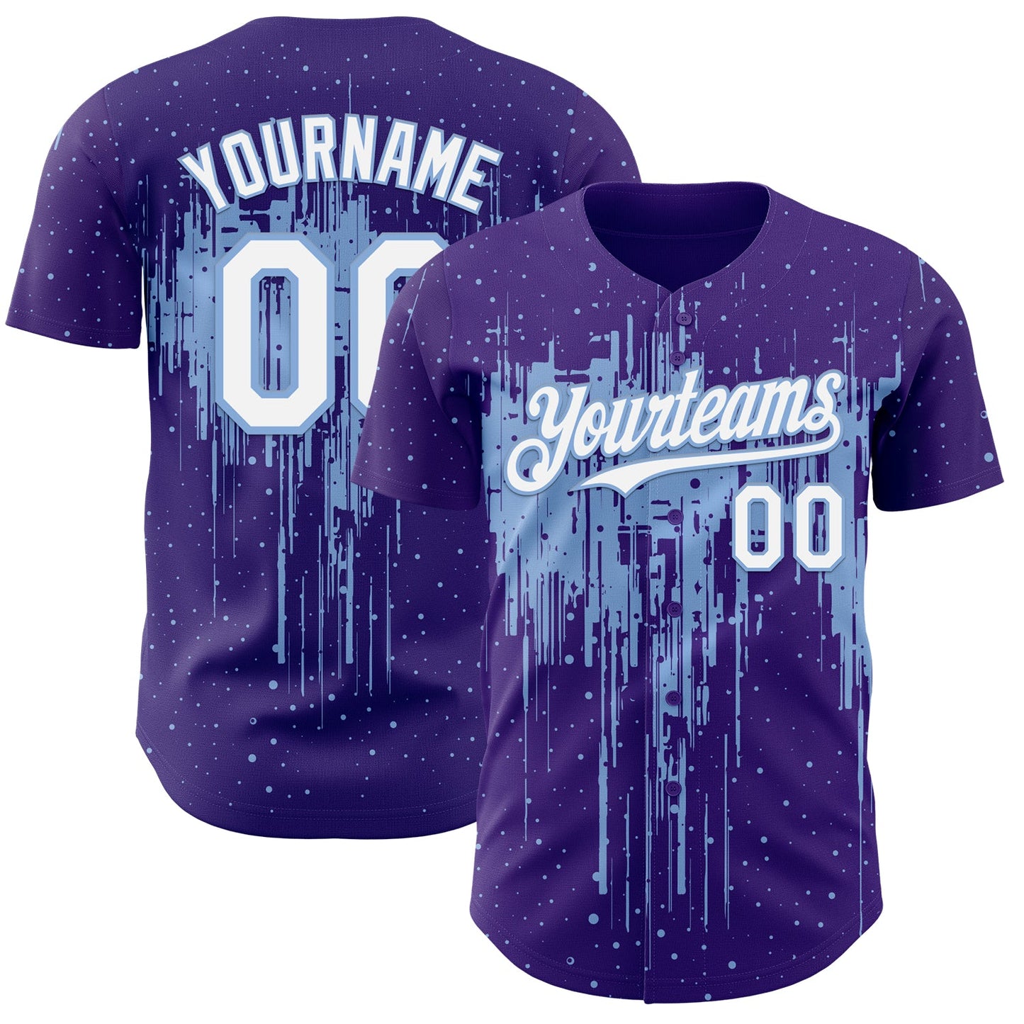 Custom Purple White-Light Blue Dripping Splatter Paint Authentic Baseball Jersey - Main View