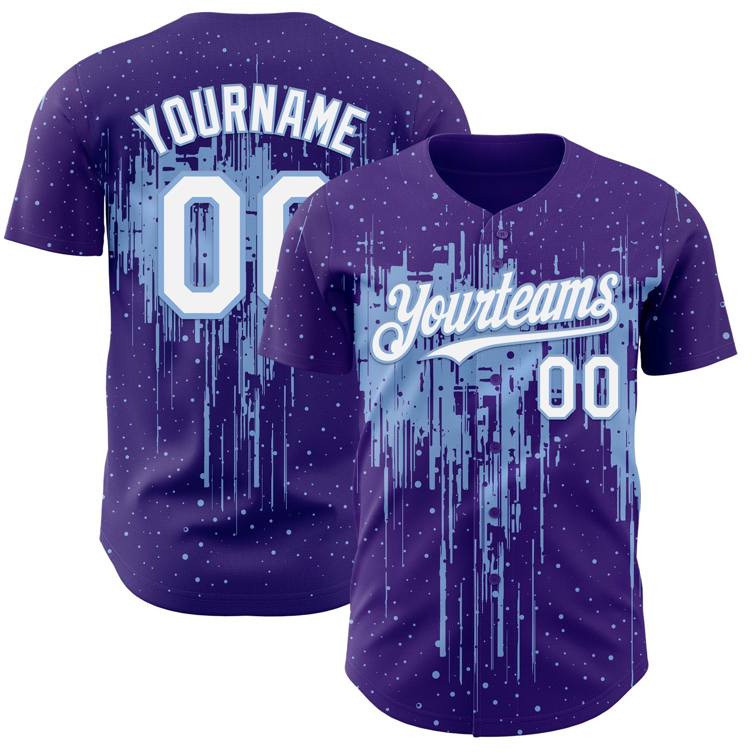 Custom Purple White-Light Blue Dripping Splatter Paint Authentic Baseball Jersey - Main View