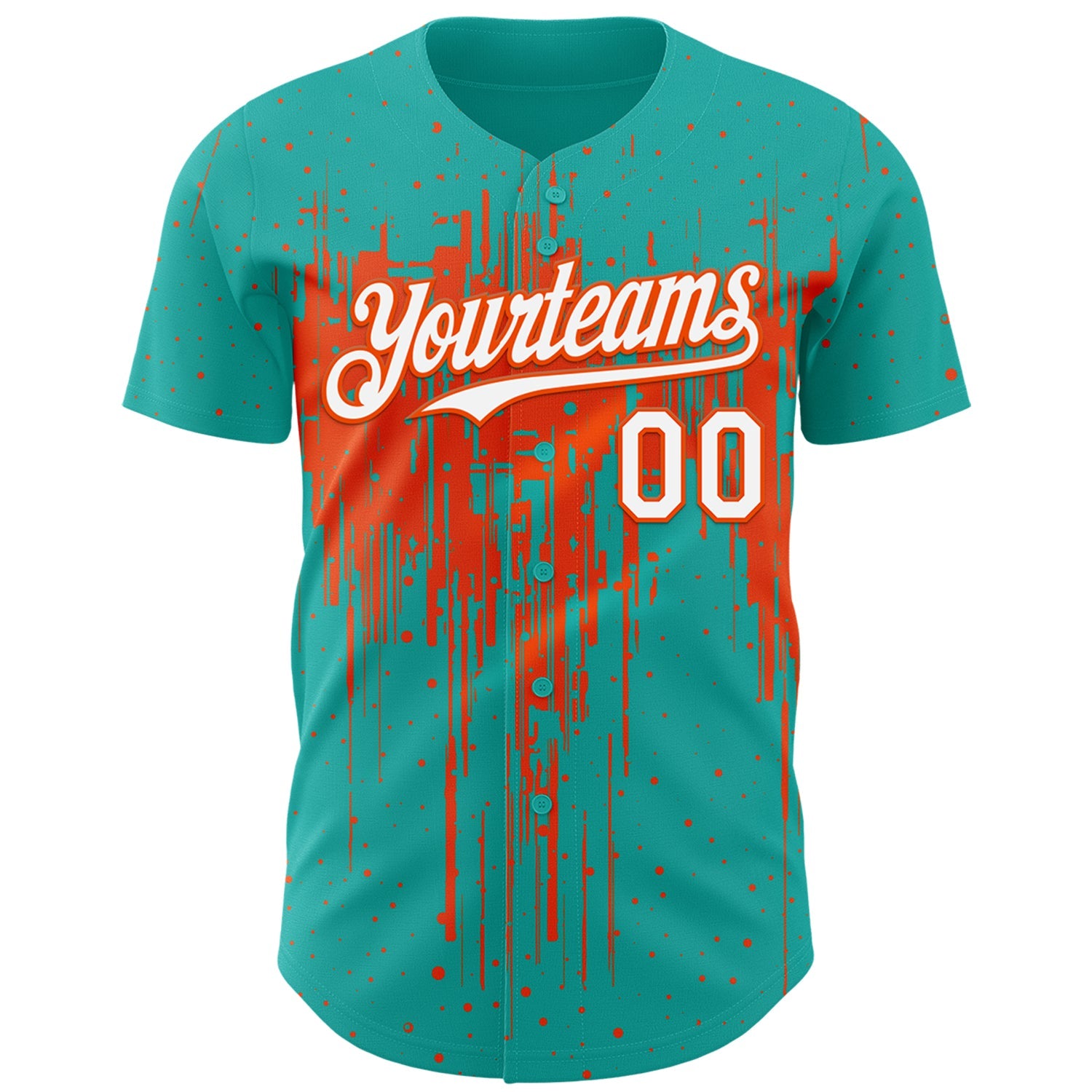 Custom Aqua White-Orange Dripping Splatter Paint Authentic Baseball Jersey view 2