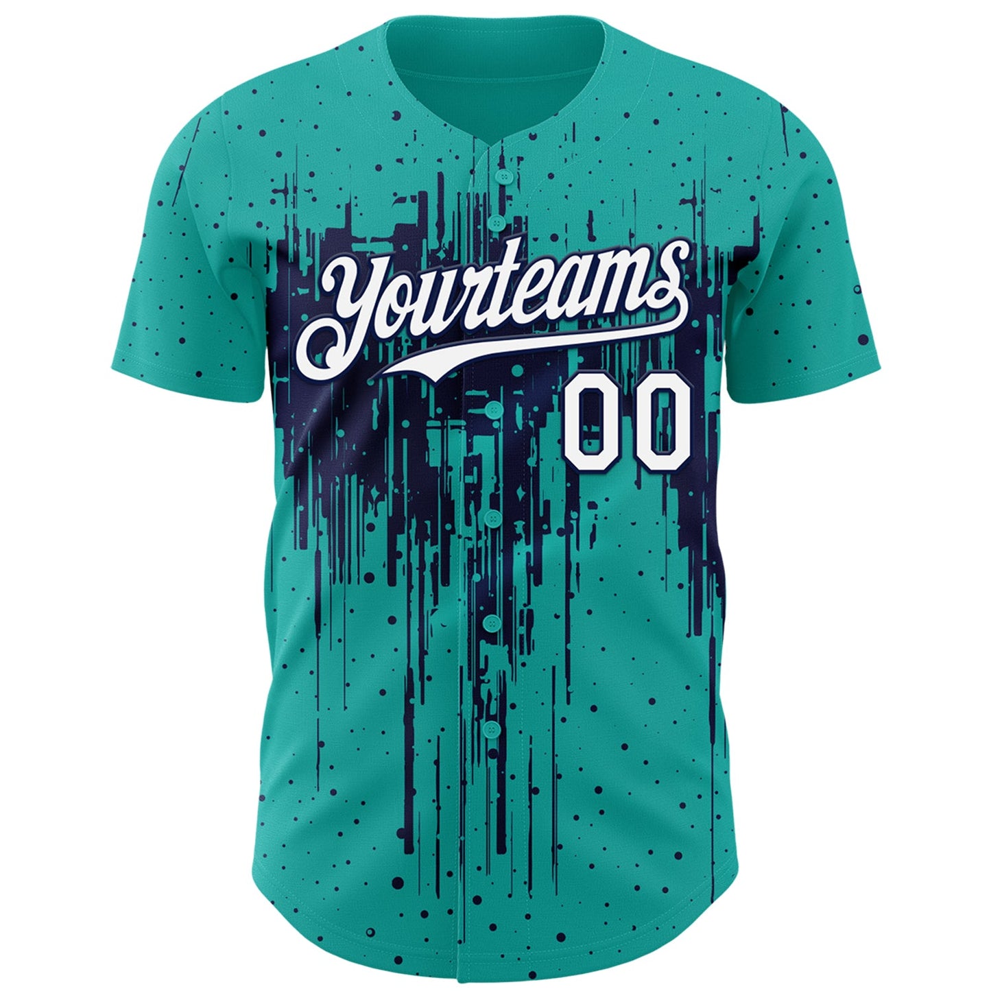Custom Aqua White-Navy Dripping Splatter Paint Authentic Baseball Jersey view 2