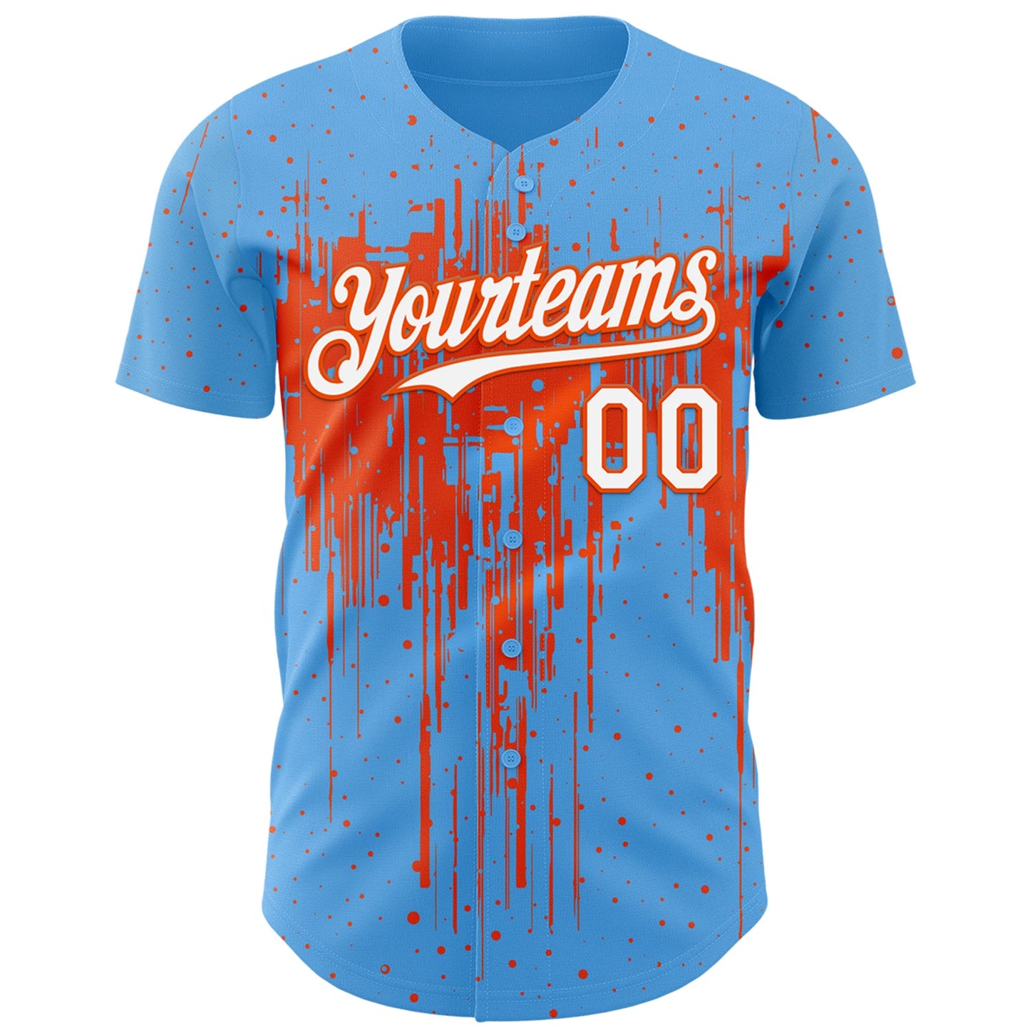 Custom Sky Blue White-Orange Dripping Splatter Paint Authentic Baseball Jersey view 2