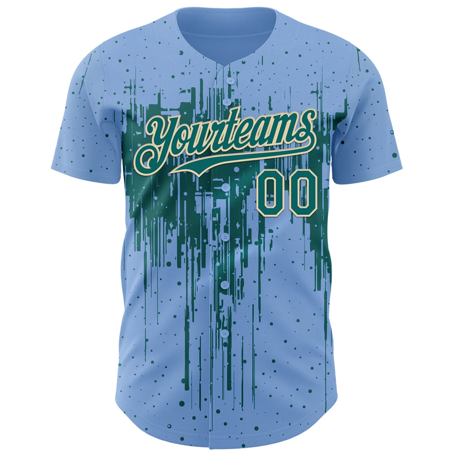 Custom Light Blue Teal-Cream Dripping Splatter Paint Authentic Baseball Jersey view 2