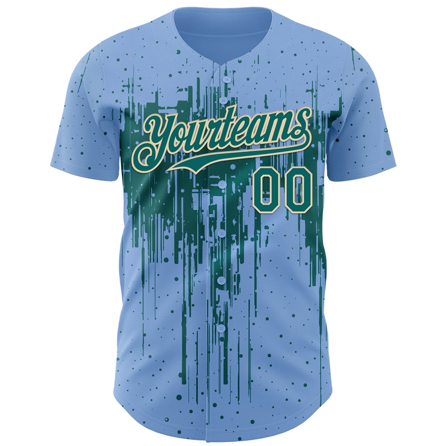 Custom Light Blue Teal-Cream Dripping Splatter Paint Authentic Baseball Jersey view 2