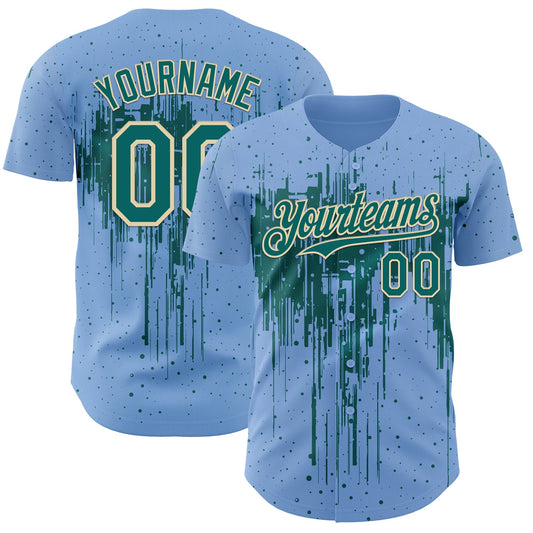 Custom Light Blue Teal-Cream Dripping Splatter Paint Authentic Baseball Jersey - Main View