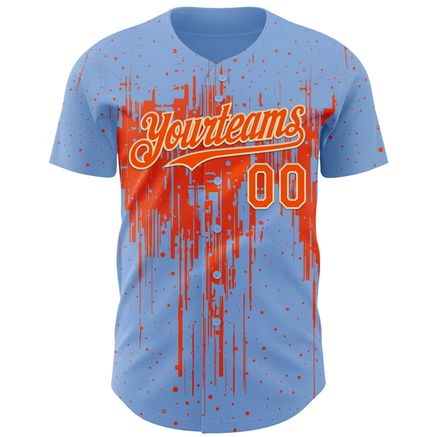 Custom Light Blue Orange-Cream Dripping Splatter Paint Authentic Baseball Jersey view 2