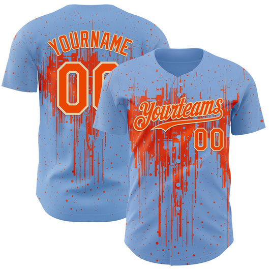 Custom Light Blue Orange-Cream Dripping Splatter Paint Authentic Baseball Jersey - Main View