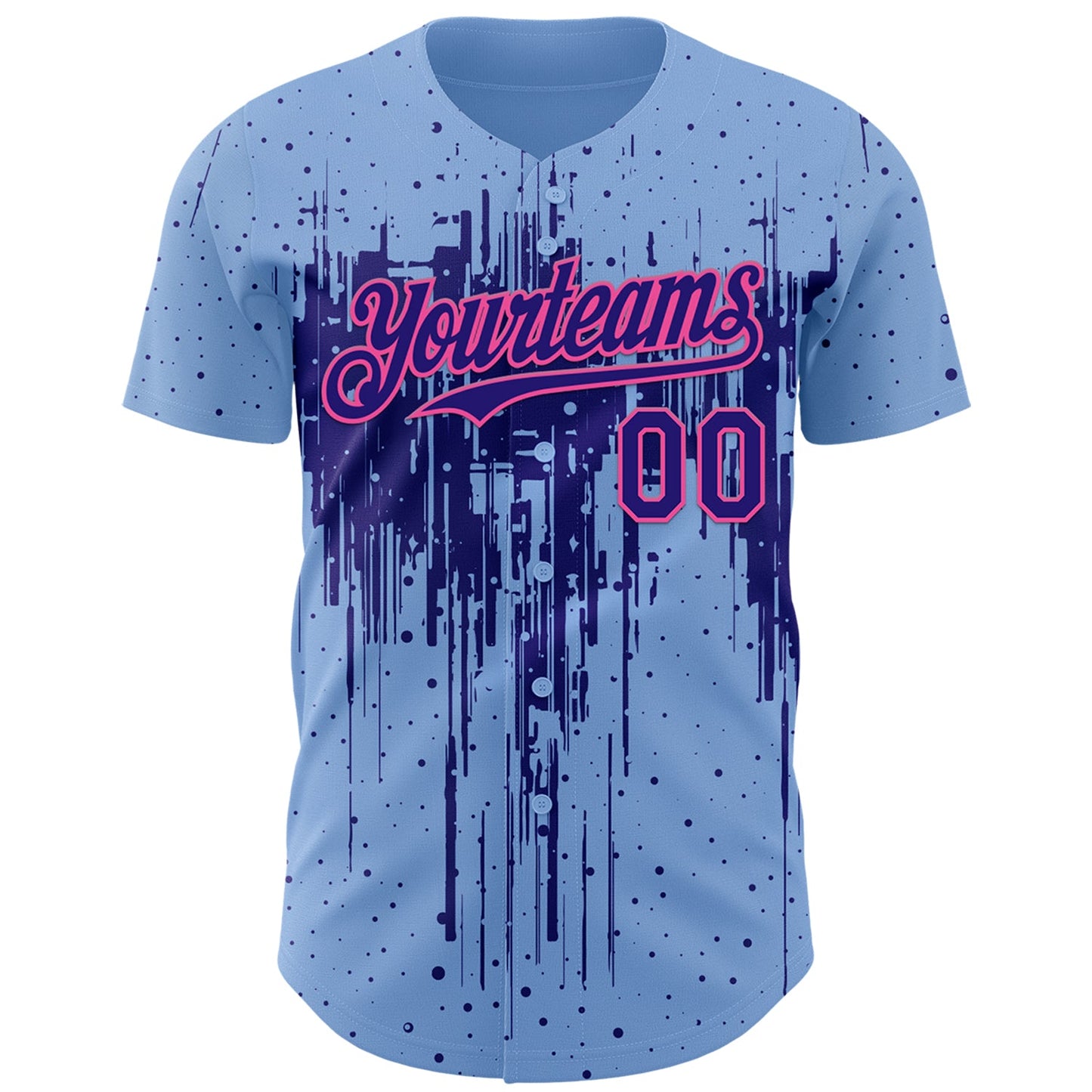 Custom Light Blue Dark Purple-Pink Dripping Splatter Paint Authentic Baseball Jersey view 2