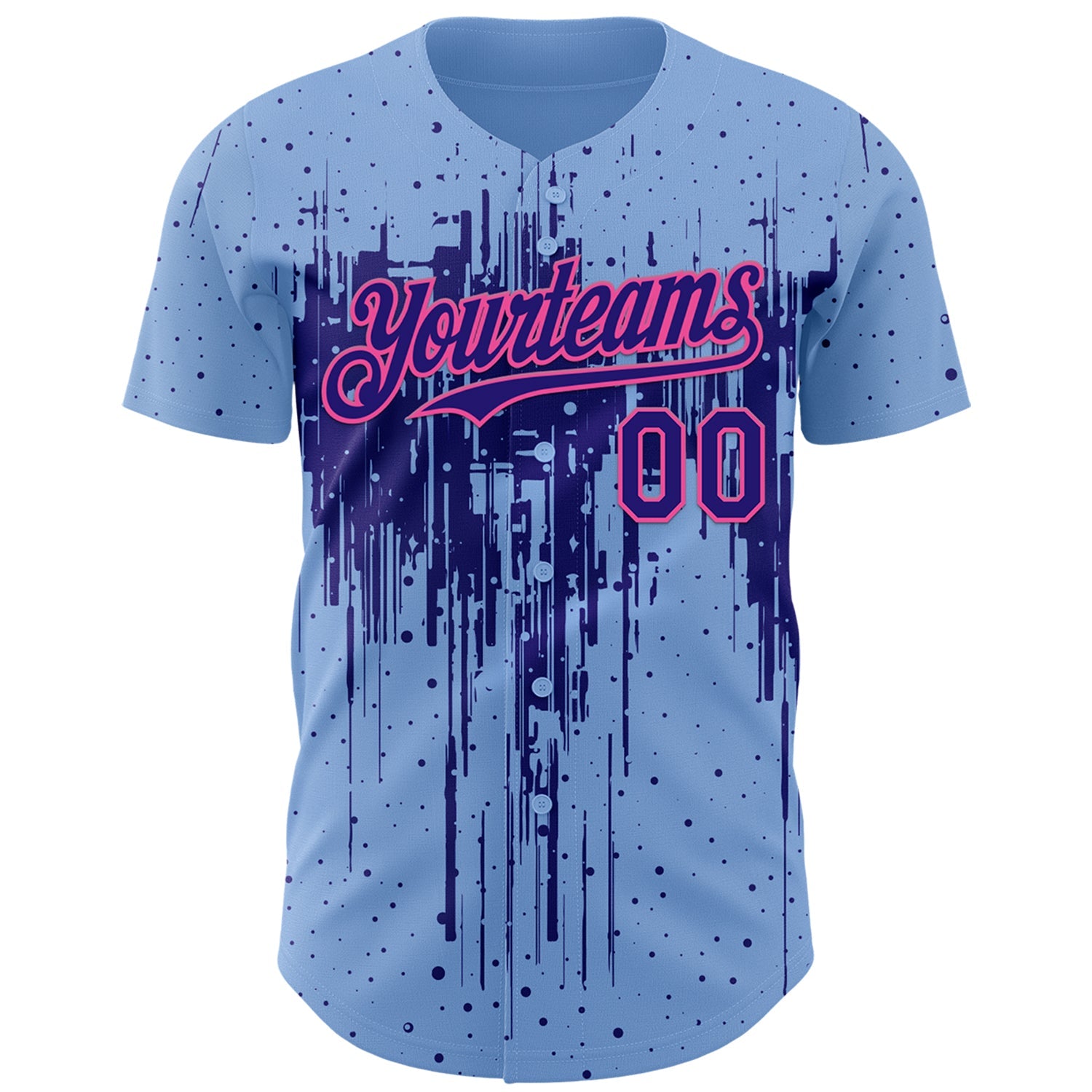 Custom Light Blue Dark Purple-Pink Dripping Splatter Paint Authentic Baseball Jersey view 2