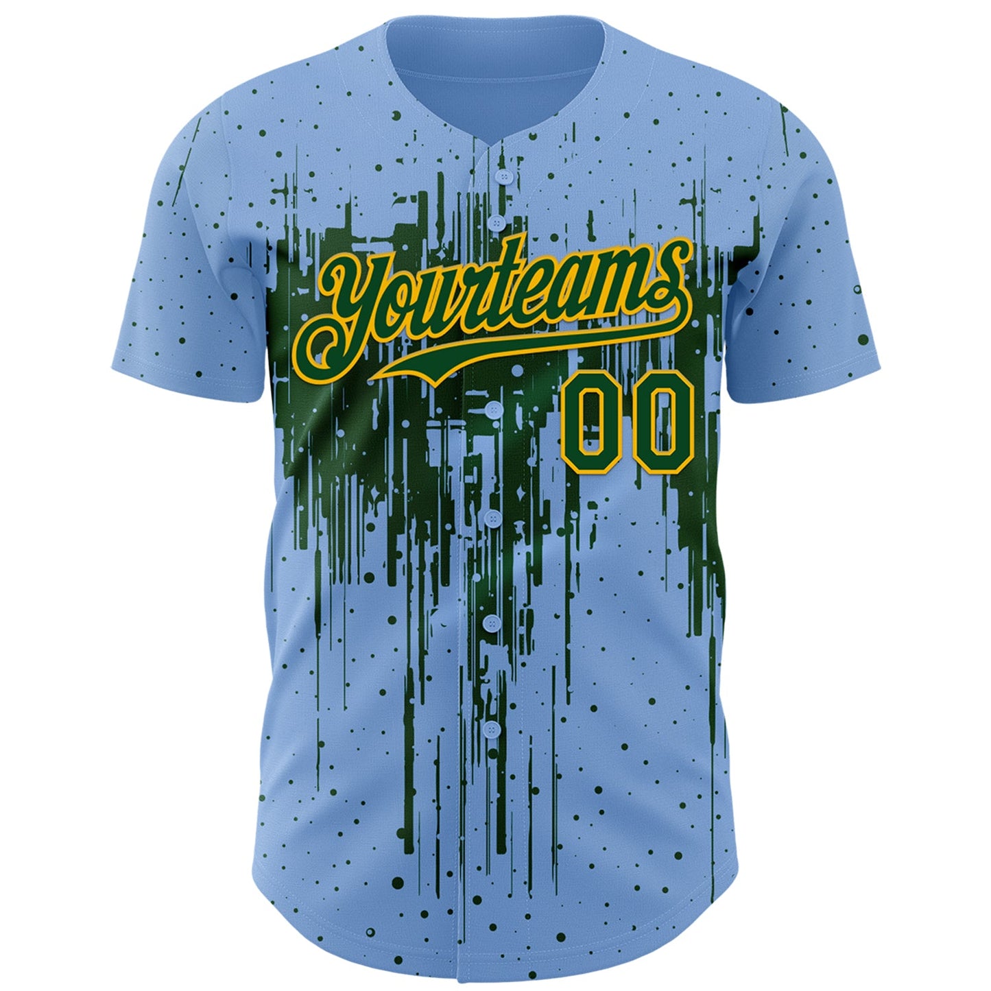 Custom Light Blue Green-Gold Dripping Splatter Paint Authentic Baseball Jersey view 2