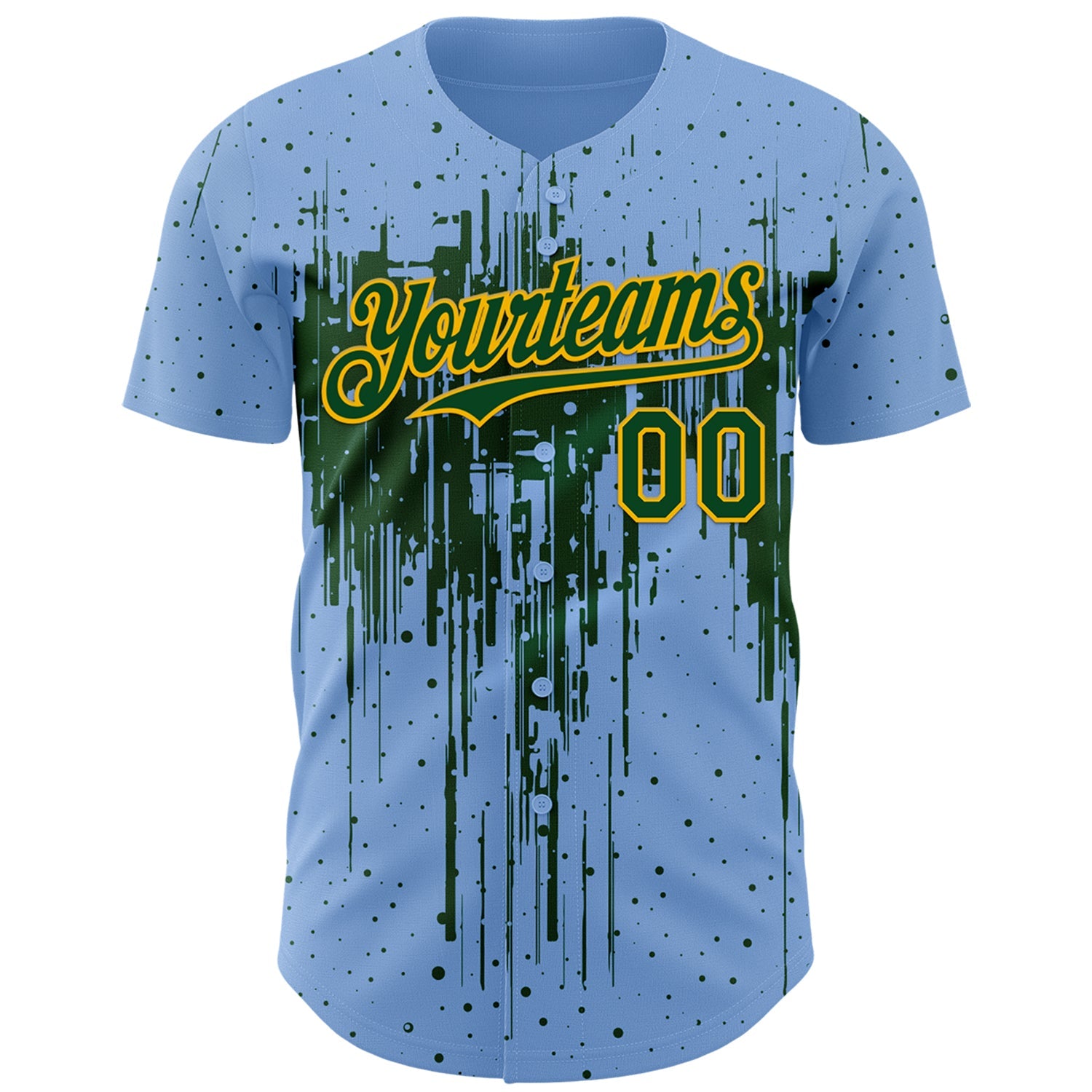 Custom Light Blue Green-Gold Dripping Splatter Paint Authentic Baseball Jersey view 2