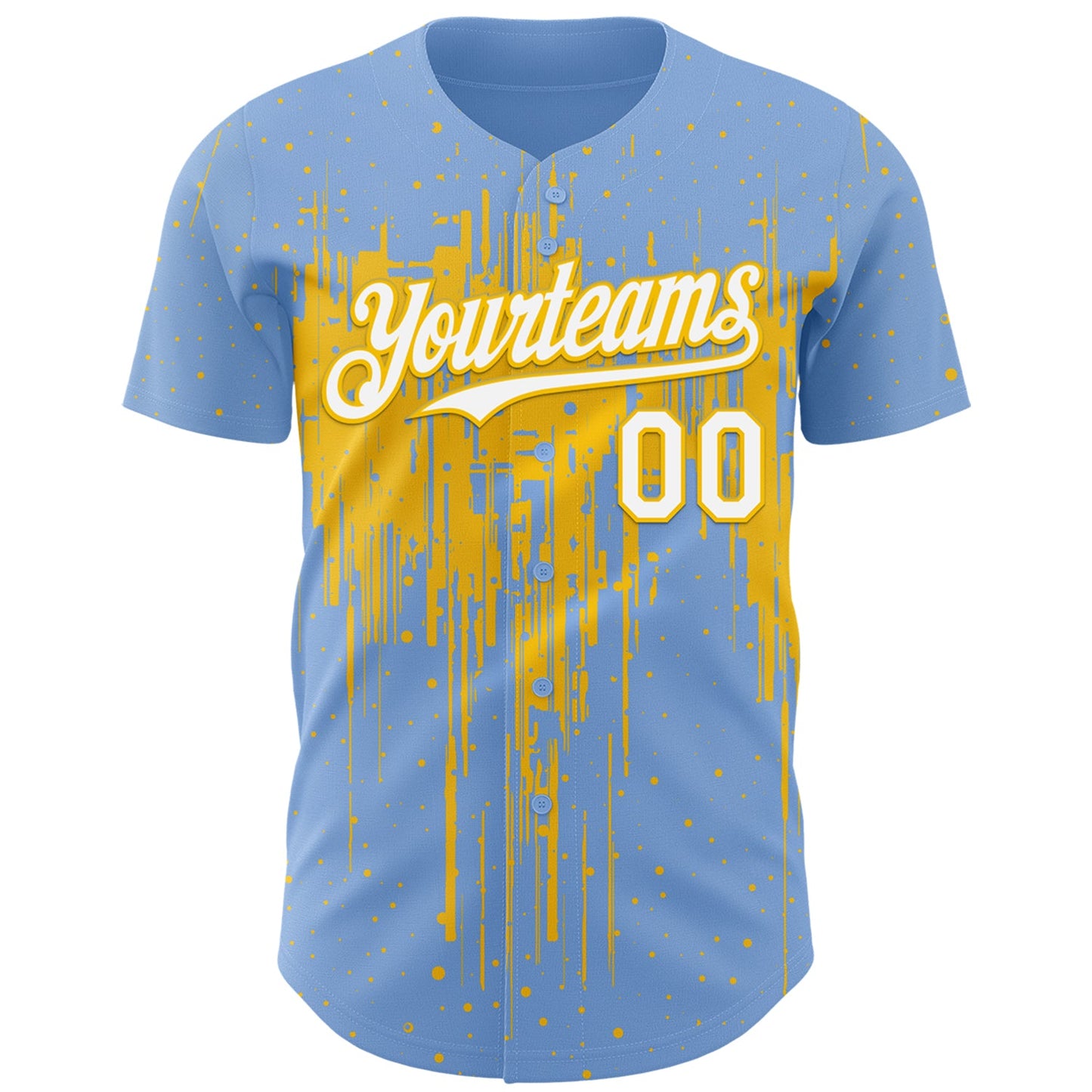 Custom Light Blue White-Yellow Dripping Splatter Paint Authentic Baseball Jersey view 2