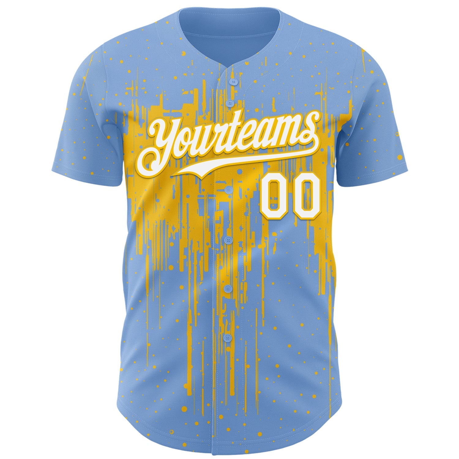 Custom Light Blue White-Yellow Dripping Splatter Paint Authentic Baseball Jersey view 2