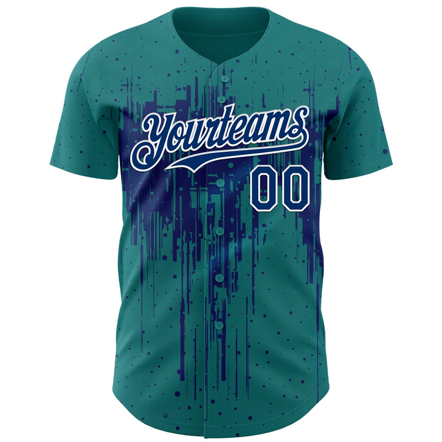 Custom Teal US Navy Blue-White Dripping Splatter Paint Authentic Baseball Jersey view 2