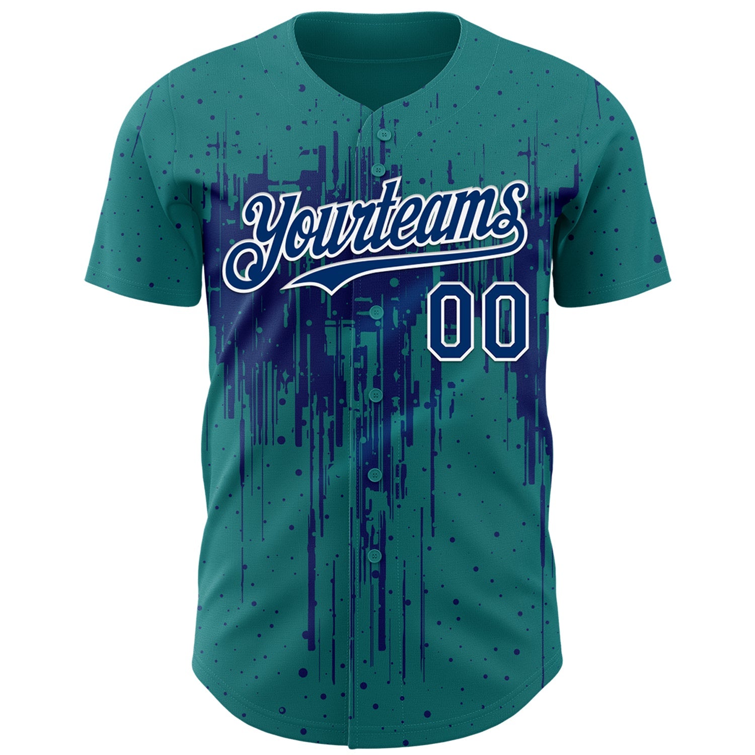Custom Teal US Navy Blue-White Dripping Splatter Paint Authentic Baseball Jersey view 2