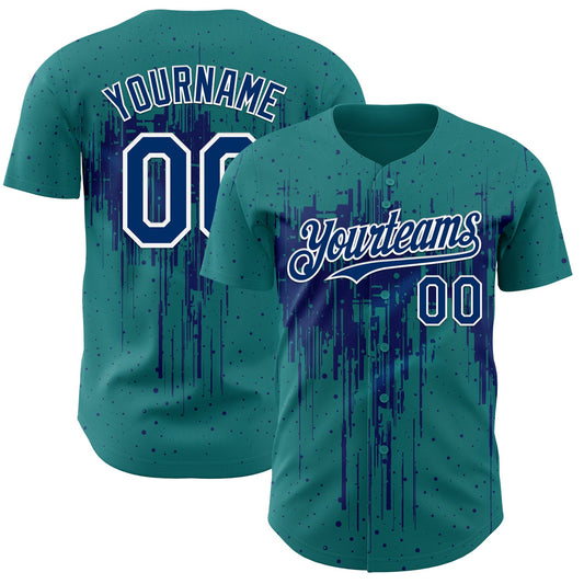Custom Teal US Navy Blue-White Dripping Splatter Paint Authentic Baseball Jersey - Main View