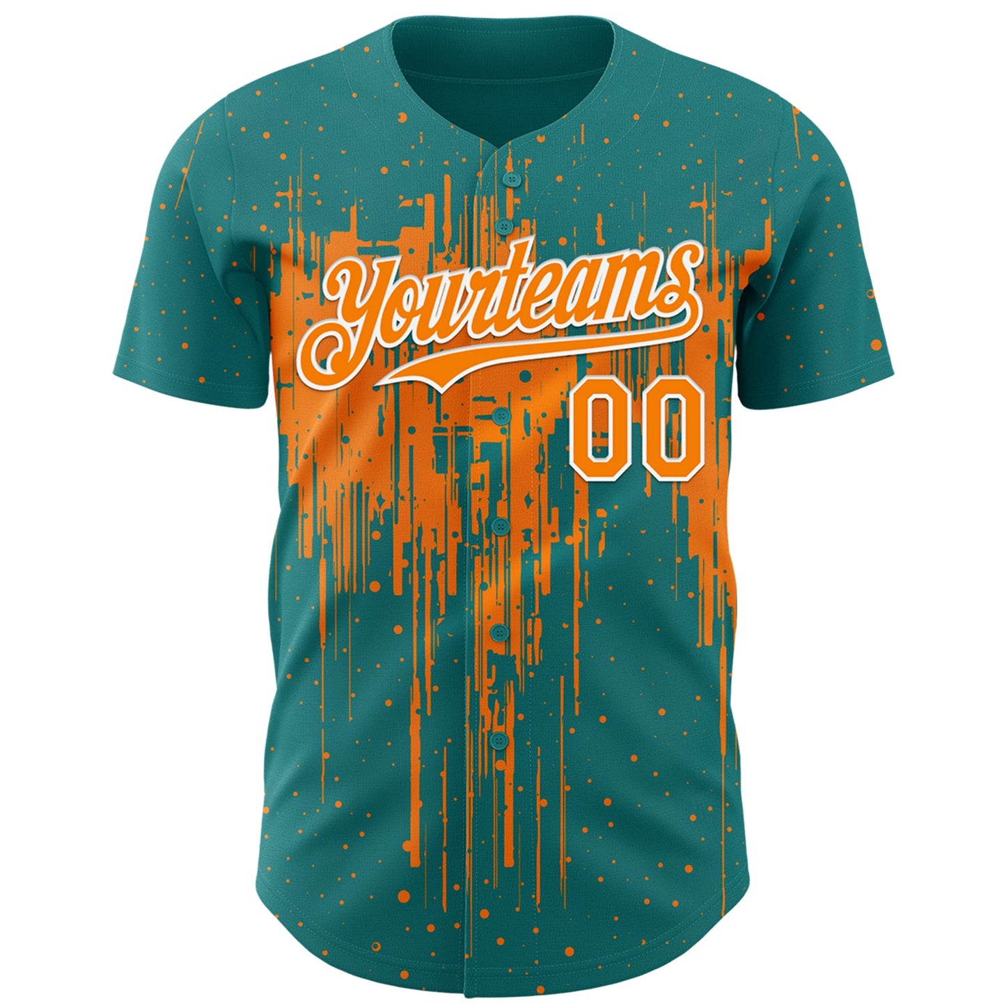 Custom Teal Bay Orange-White Dripping Splatter Paint Authentic Baseball Jersey view 2