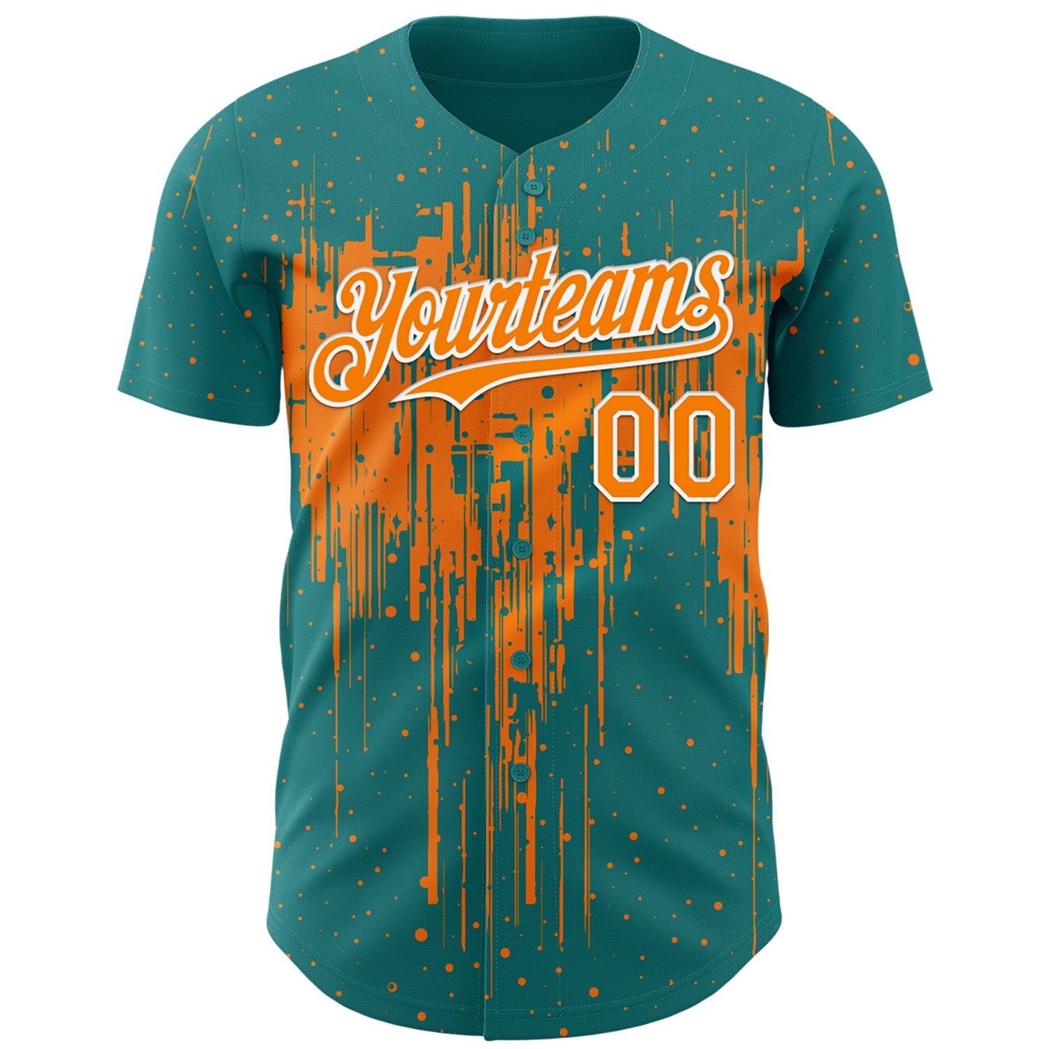 Custom Teal Bay Orange-White Dripping Splatter Paint Authentic Baseball Jersey view 2
