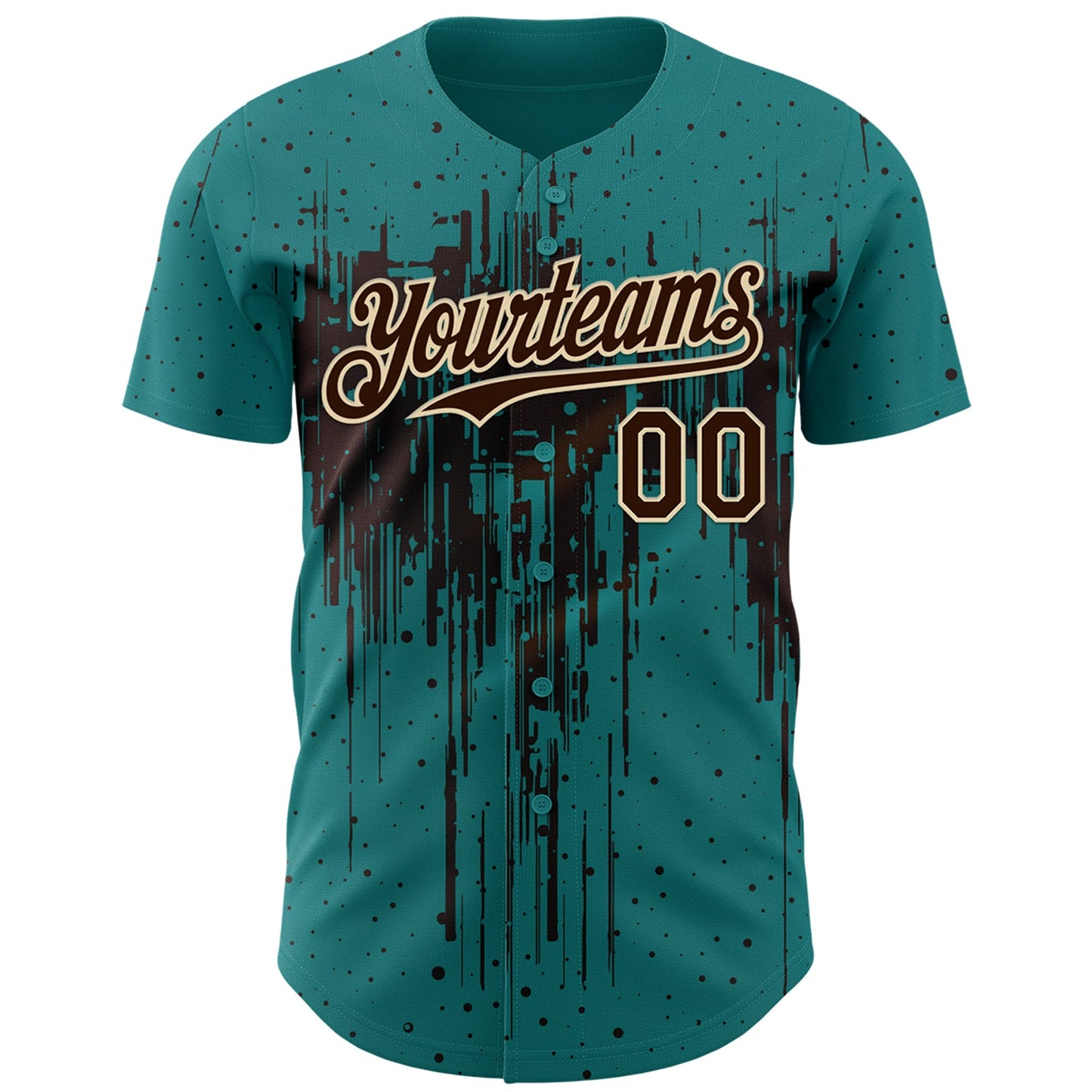 Custom Teal Brown-Cream Dripping Splatter Paint Authentic Baseball Jersey view 2