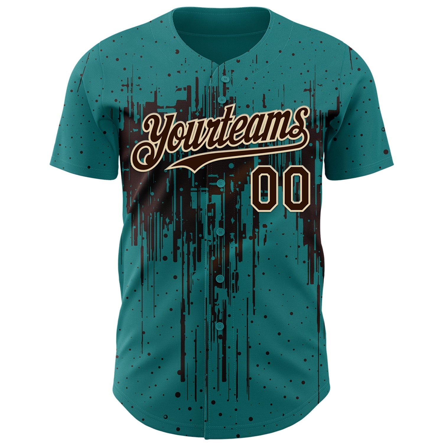 Custom Teal Brown-Cream Dripping Splatter Paint Authentic Baseball Jersey view 2