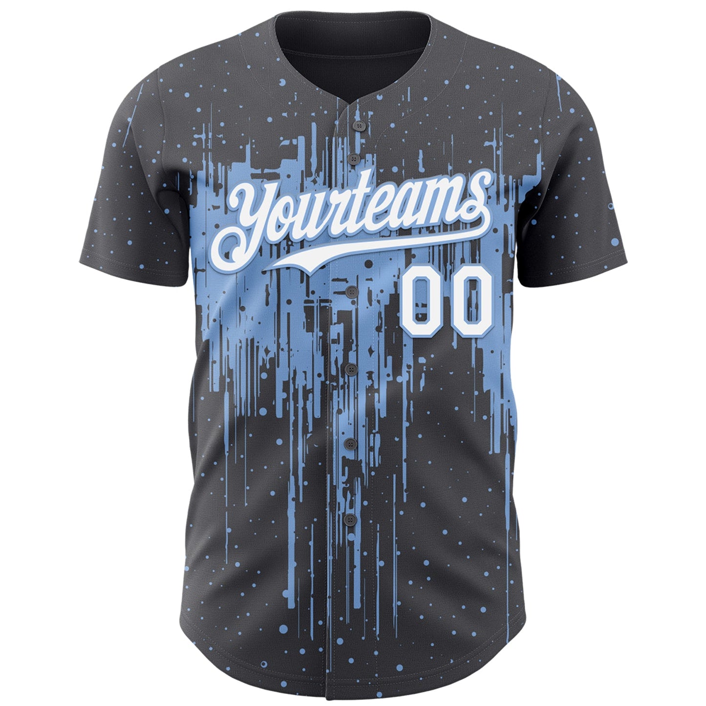 Custom Steel Gray White-Light Blue Dripping Splatter Paint Authentic Baseball Jersey view 2