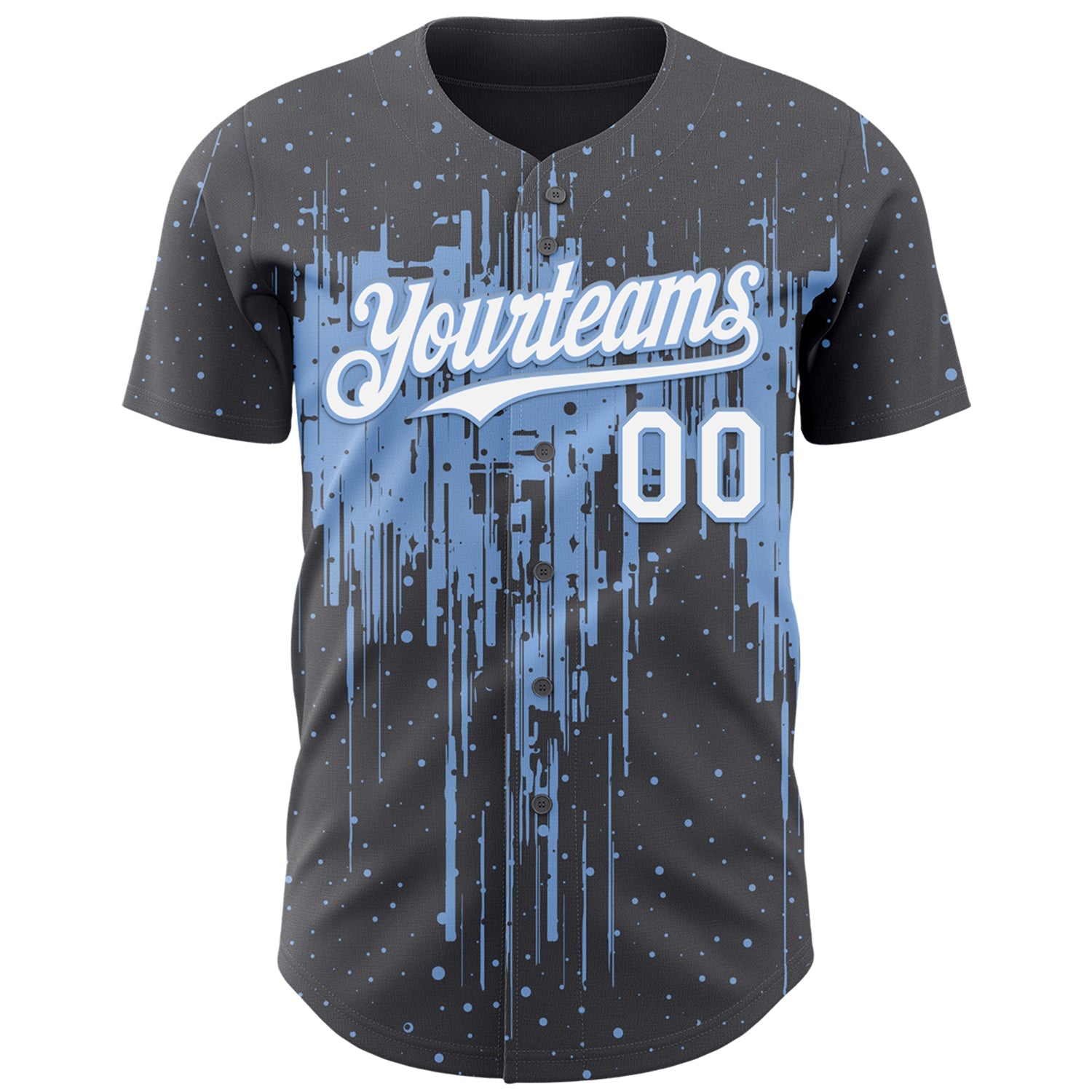 Custom Steel Gray White-Light Blue Dripping Splatter Paint Authentic Baseball Jersey view 2