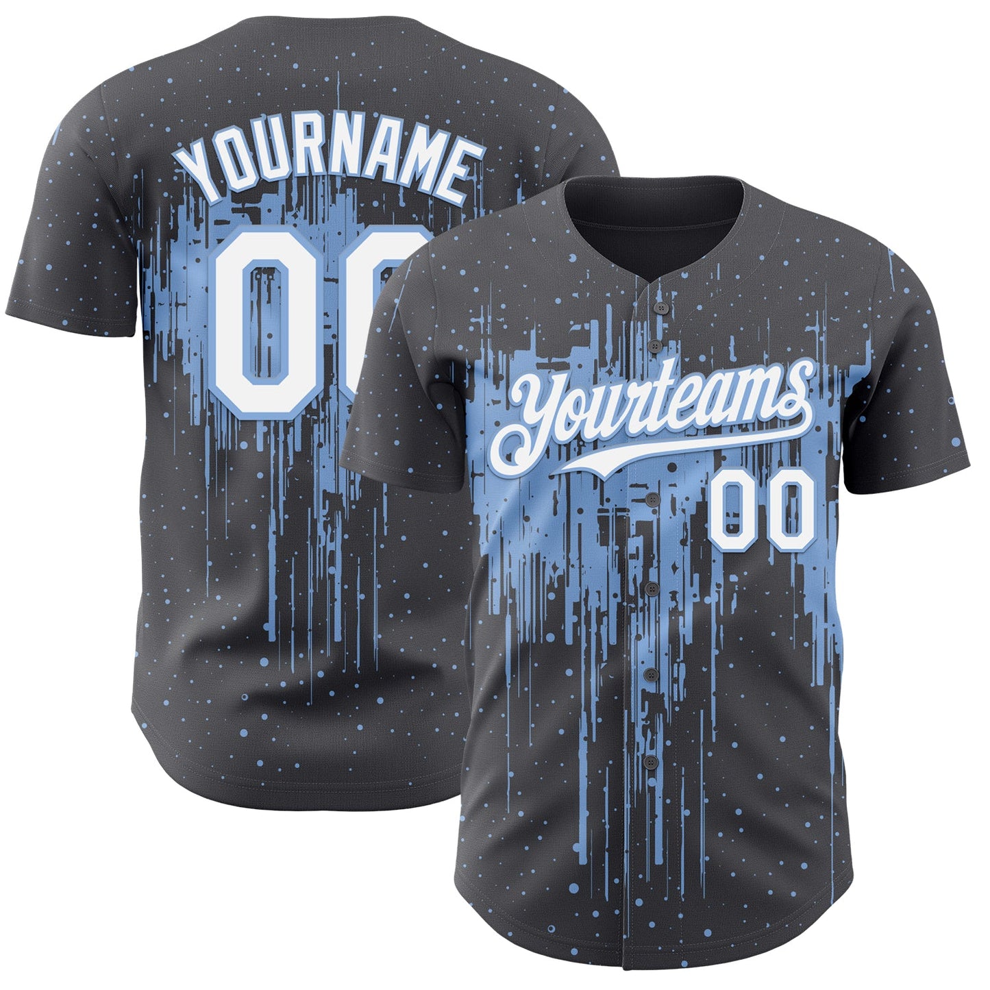 Custom Steel Gray White-Light Blue Dripping Splatter Paint Authentic Baseball Jersey - Main View
