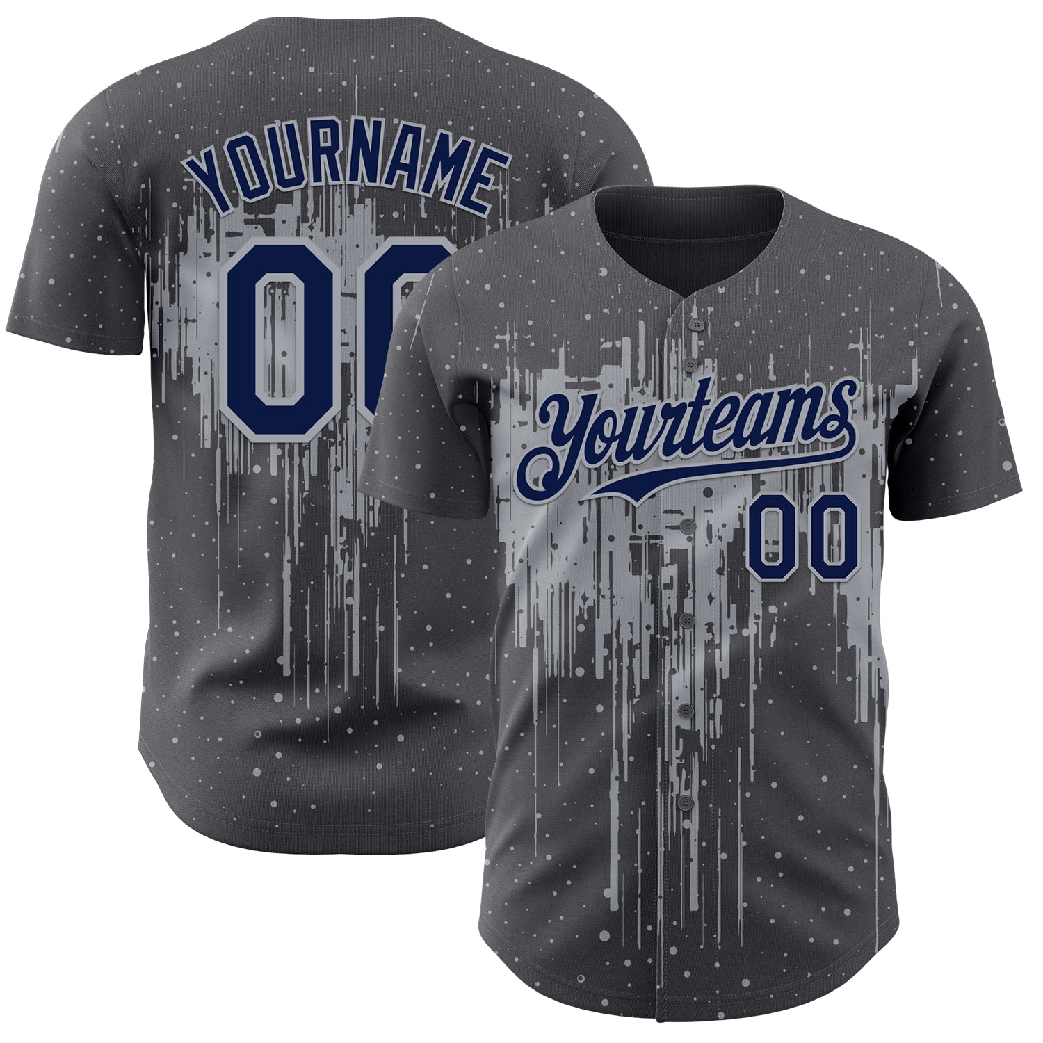 Custom Steel Gray Navy-Gray Dripping Splatter Paint Authentic Baseball Jersey - Main View