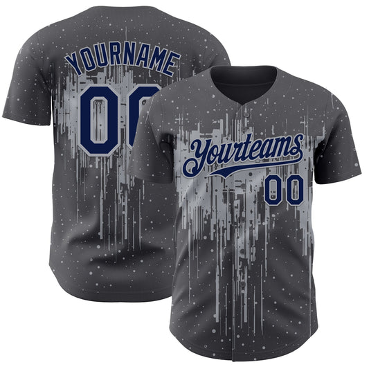 Custom Steel Gray Navy-Gray Dripping Splatter Paint Authentic Baseball Jersey - Main View