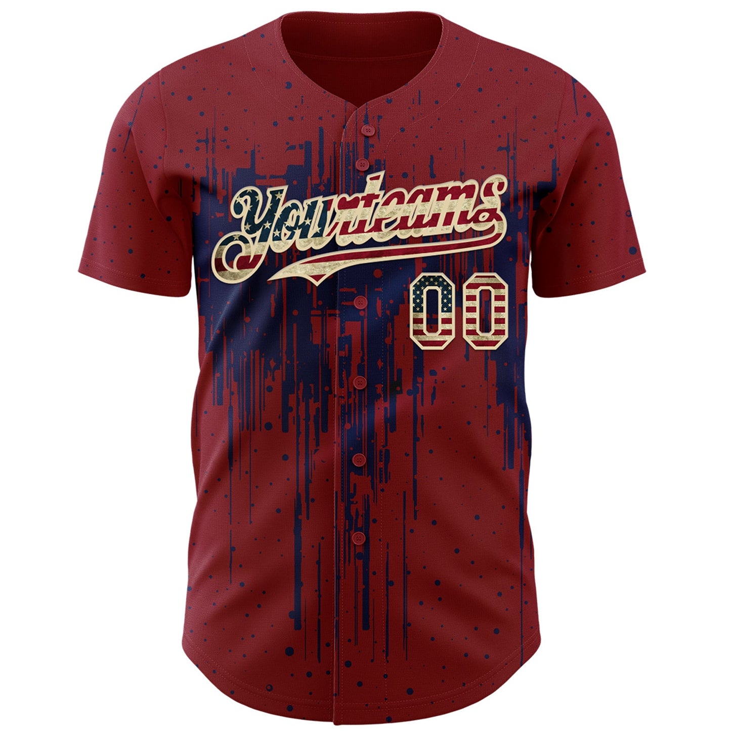 Custom Crimson Vintage USA Flag Cream-Navy Dripping Splatter Paint Authentic Baseball Jersey view 2