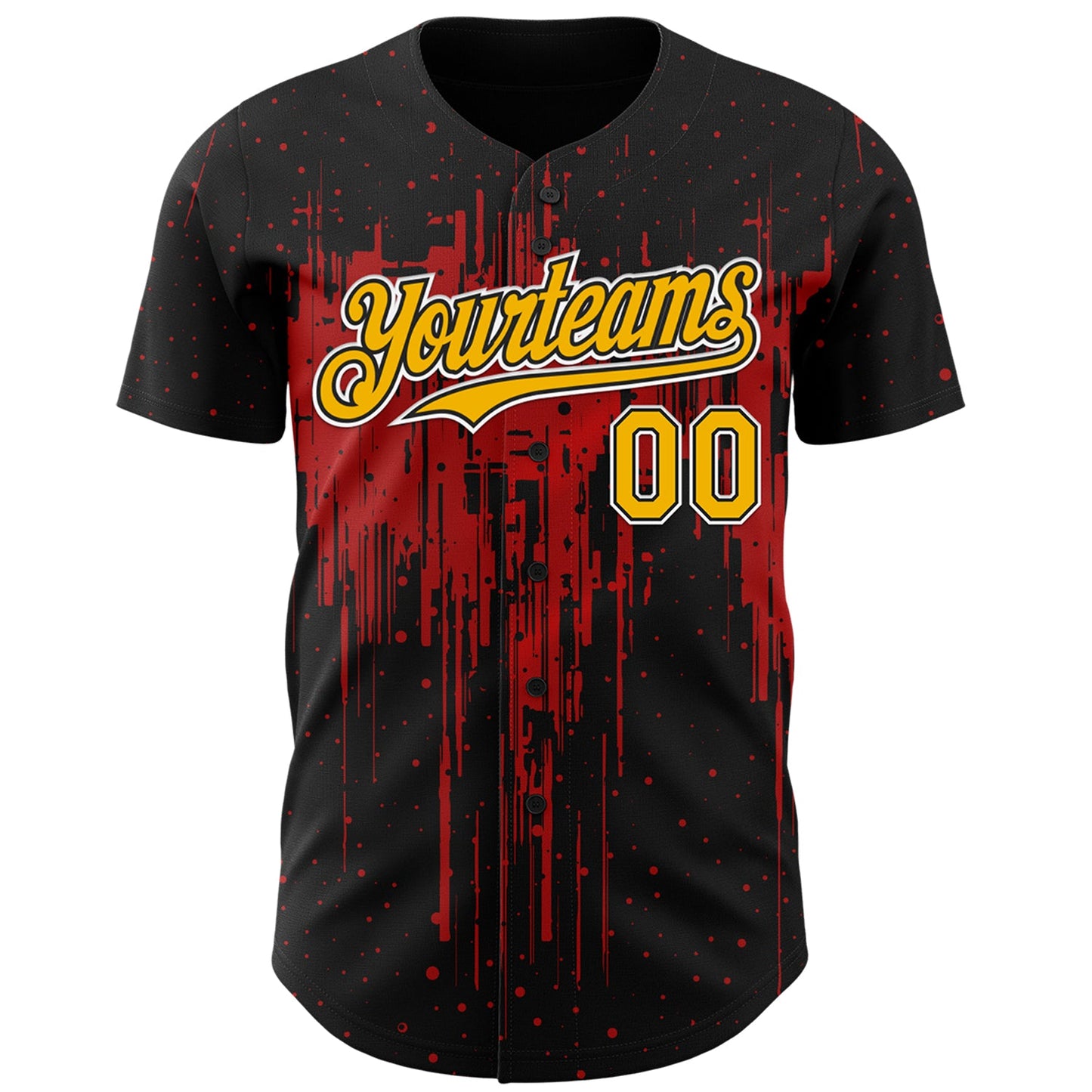 Custom Black Gold Red-White Dripping Splatter Paint Authentic Baseball Jersey view 2
