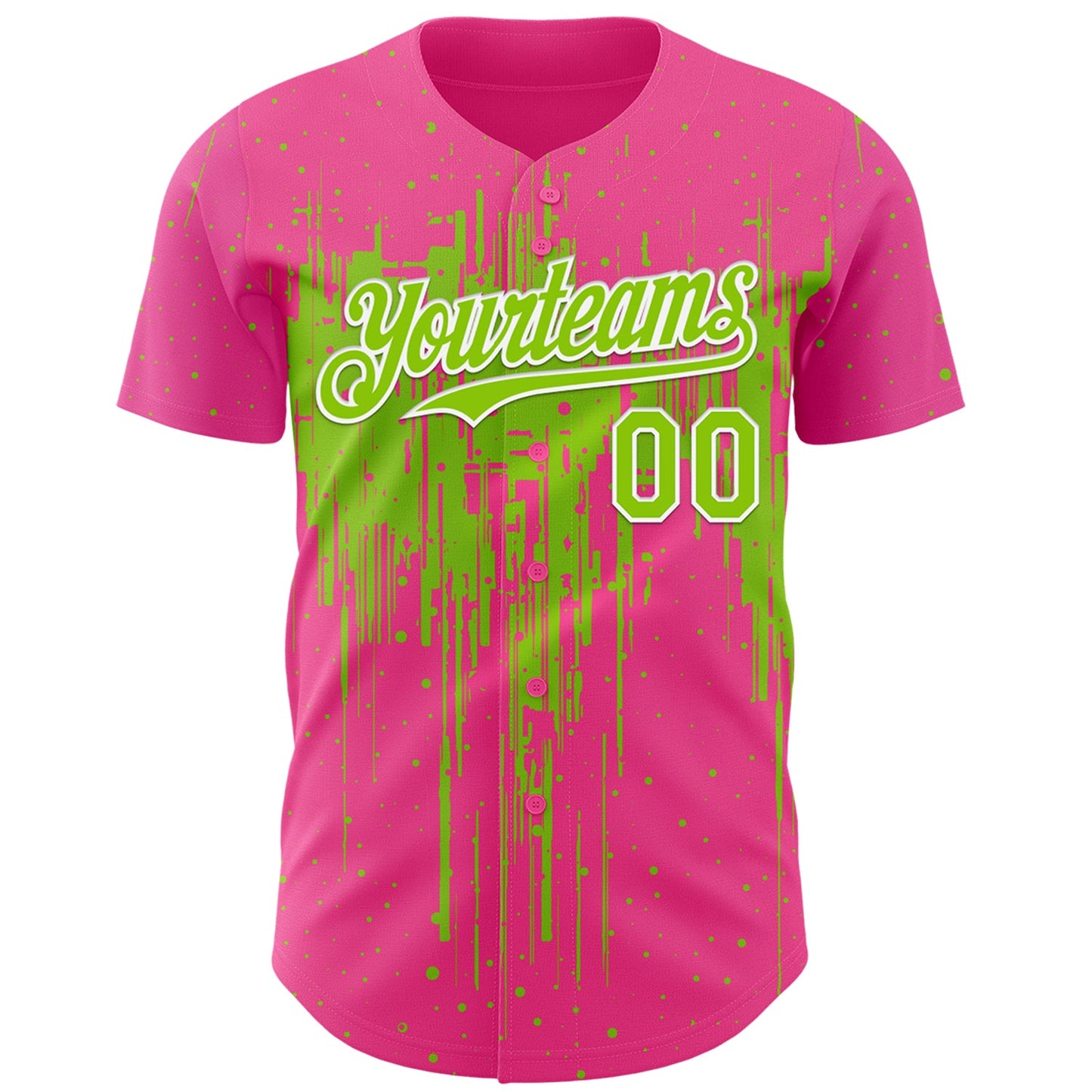 Custom Pink Neon Green-White Dripping Splatter Paint Authentic Baseball Jersey view 2