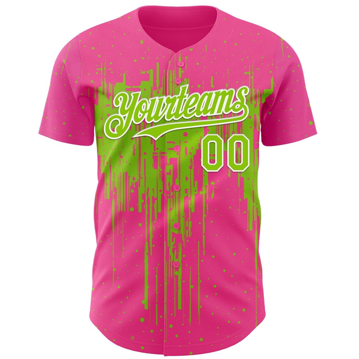 Custom Pink Neon Green-White Dripping Splatter Paint Authentic Baseball Jersey view 2