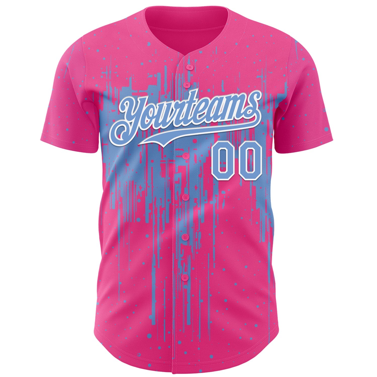 Custom Pink Light Blue-White Dripping Splatter Paint Authentic Baseball Jersey view 2