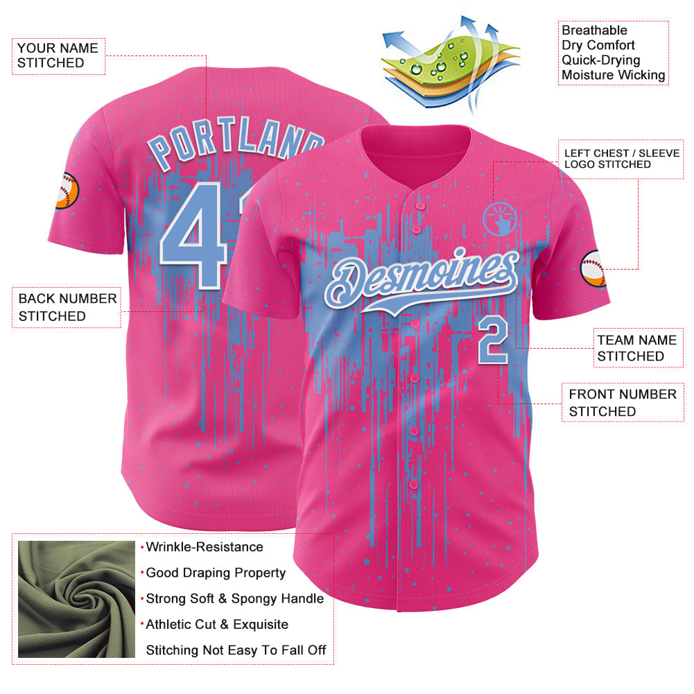 Custom Pink Light Blue-White Dripping Splatter Paint Authentic Baseball Jersey view 3