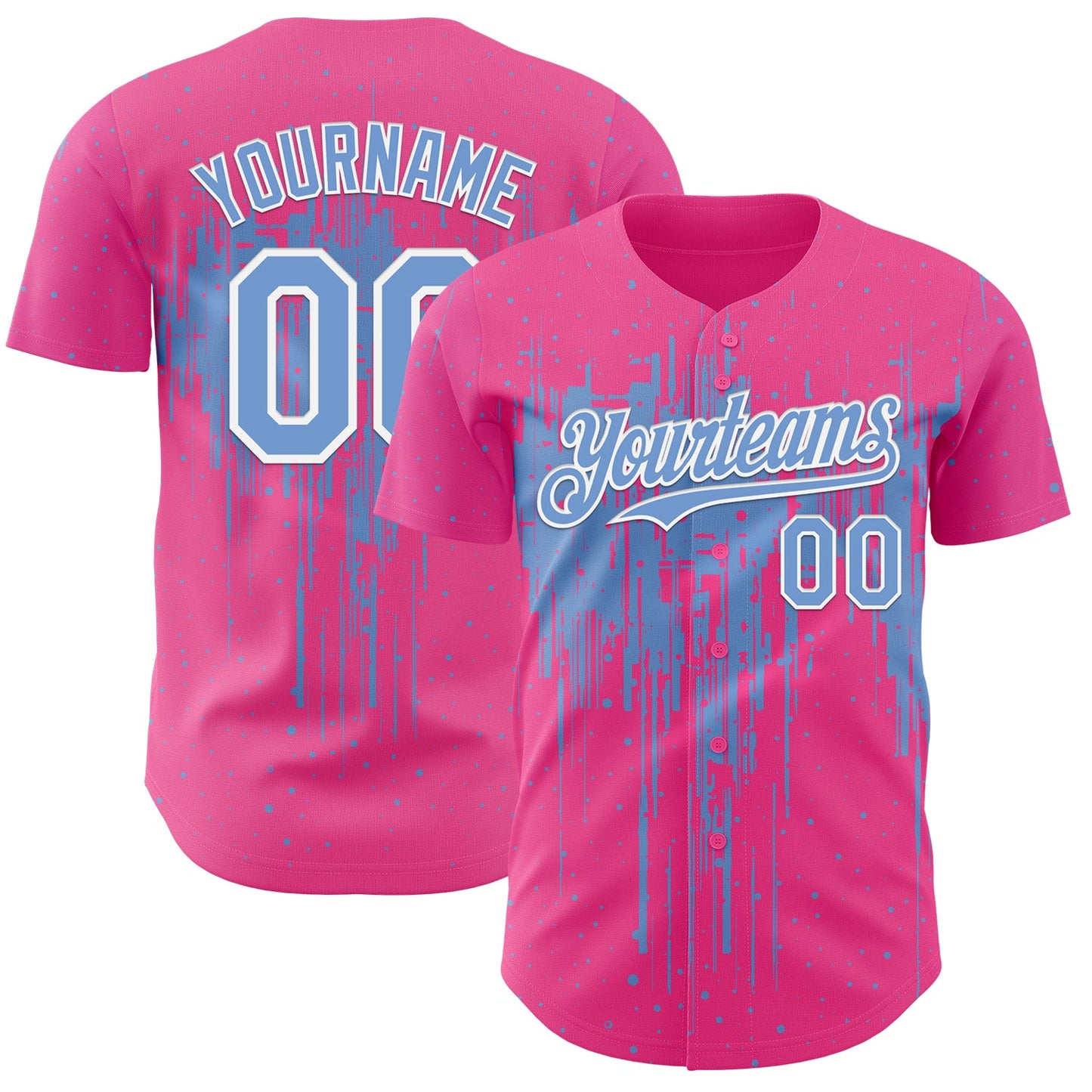 Custom Pink Light Blue-White Dripping Splatter Paint Authentic Baseball Jersey - Main View