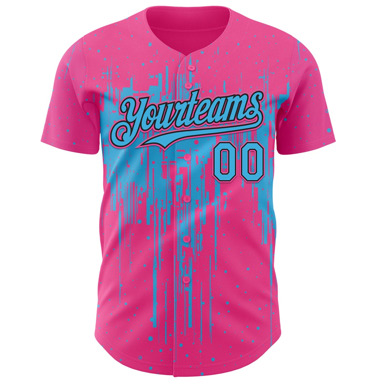 Custom Pink Sky Blue-Black Dripping Splatter Paint Authentic Baseball Jersey view 2