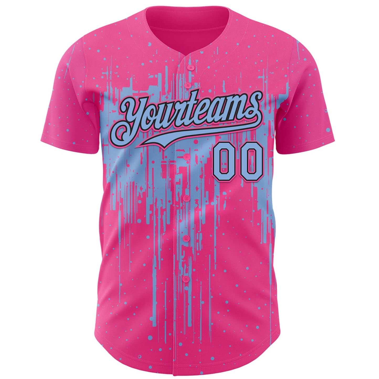 Custom Pink Light Blue-Black Dripping Splatter Paint Authentic Baseball Jersey view 2